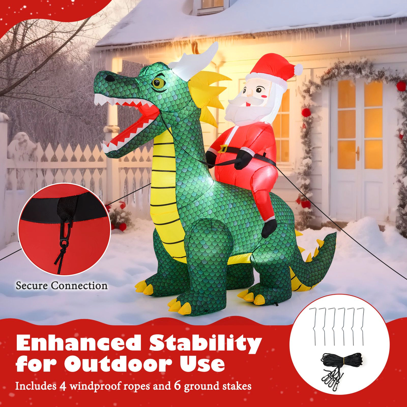 SlickBlue Unisex 6.7 Feet Lighted Inflatable Santa Riding Dinosaur