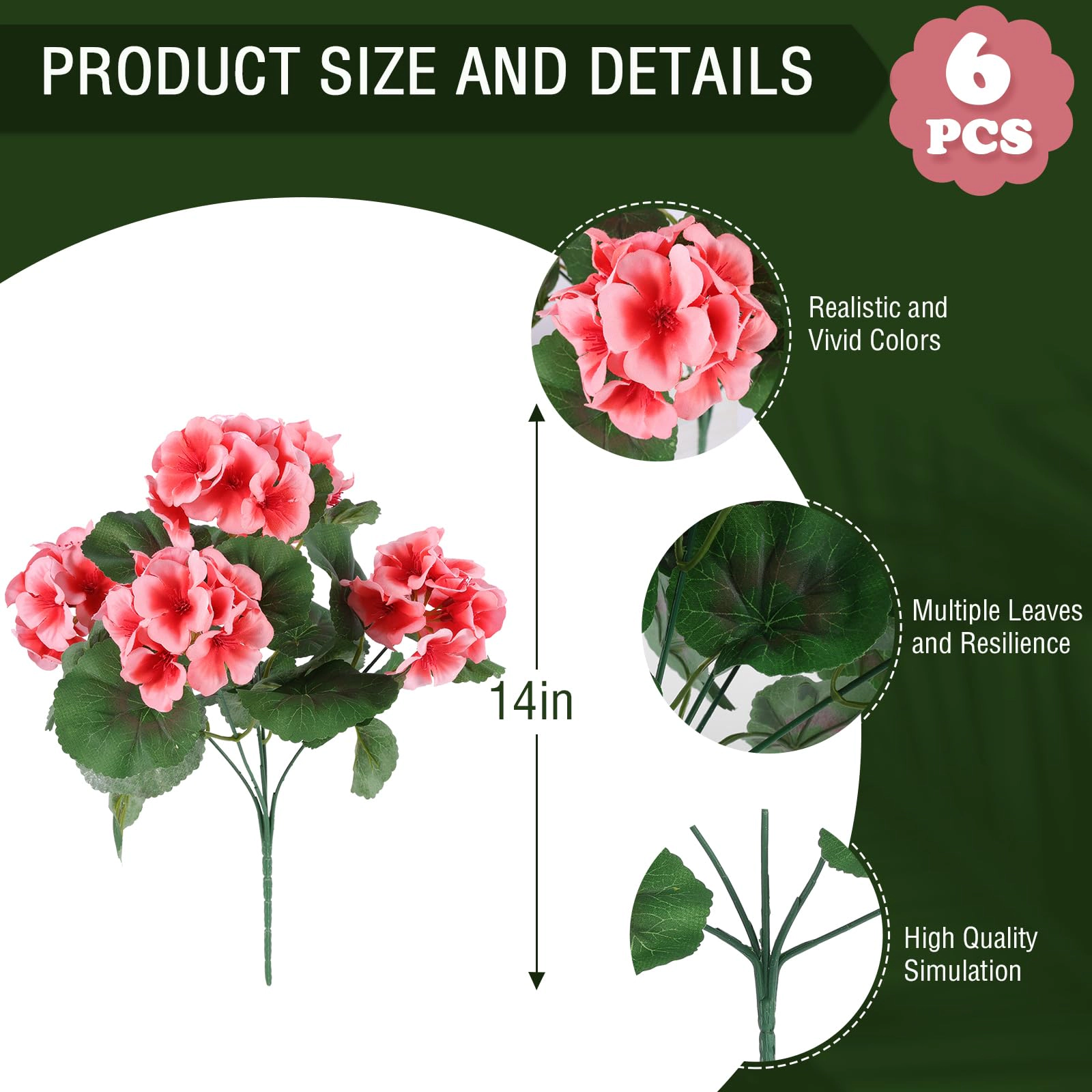 PUPWE Artificial Geranium Flowers Outdoor UV Resistant