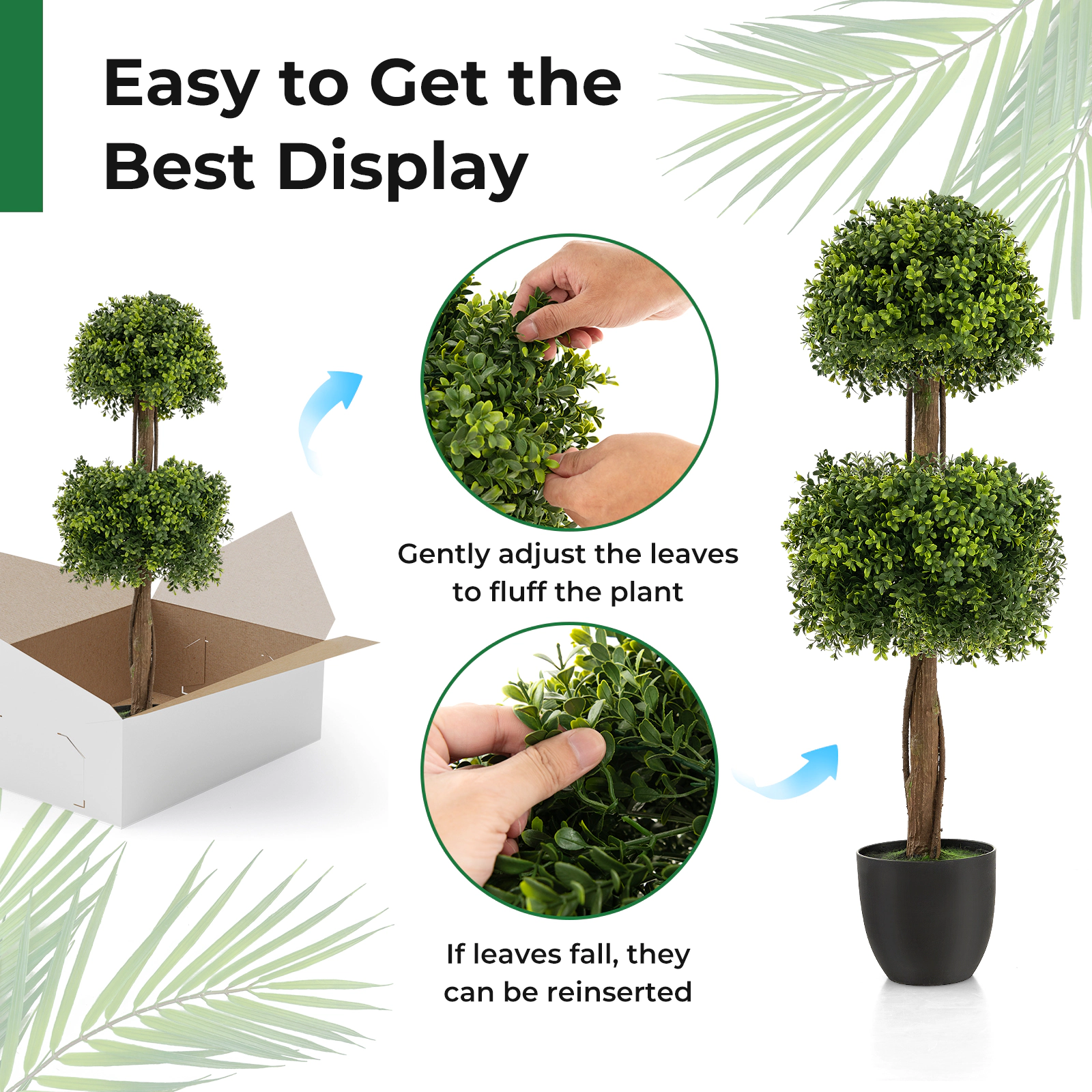 Slickblue Artificial Boxwood Topiary Ball Tree with Twisted Trunk for Home and Garden Decor
