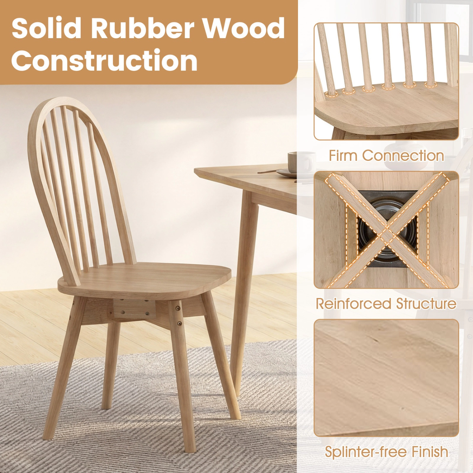 SUGIFT Swivel Windsor Dining Chairs 330-lb Capacity Natural/Walnut Set of 4