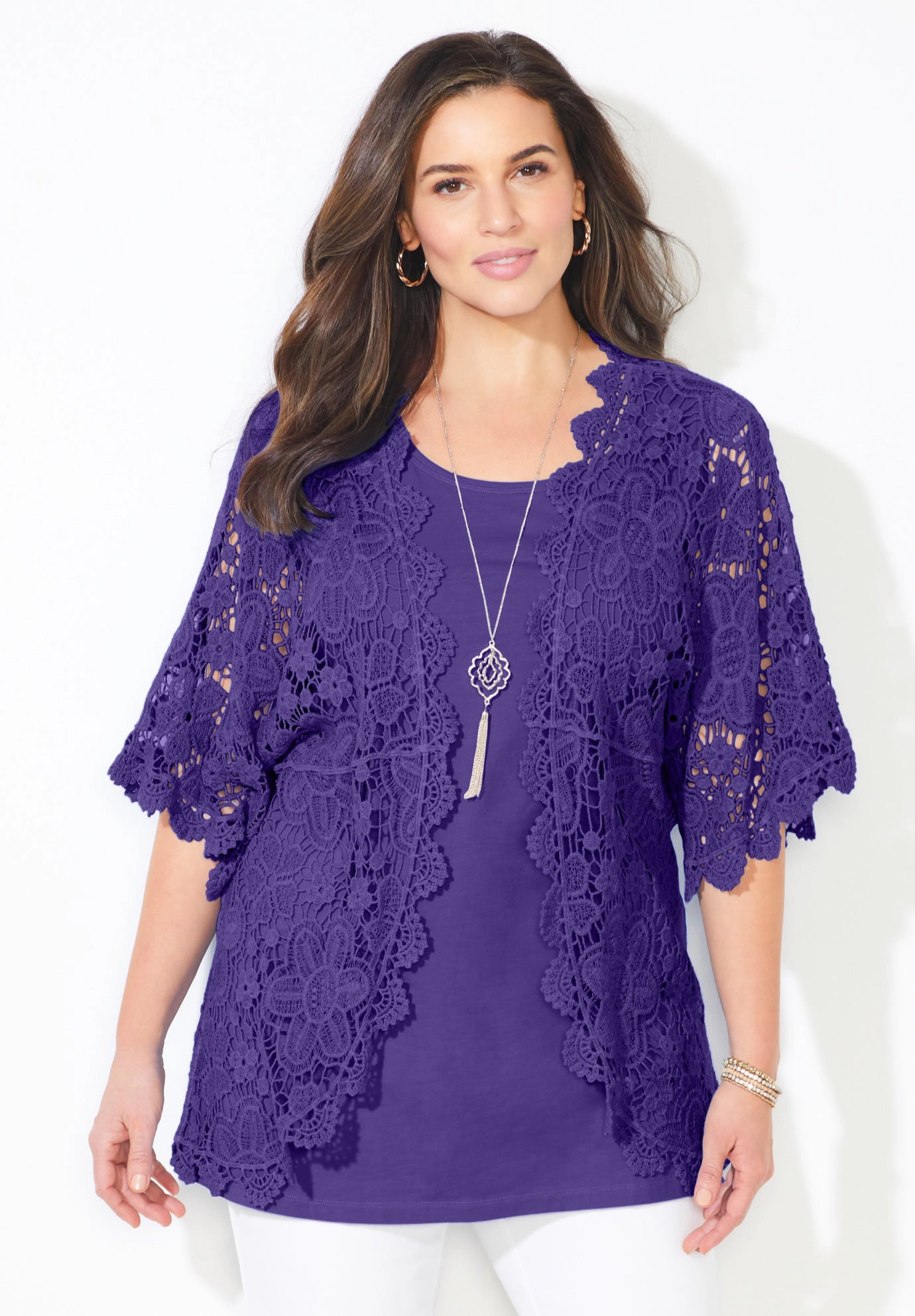 Catherines Women's Plus Graceful Crochet Kimono