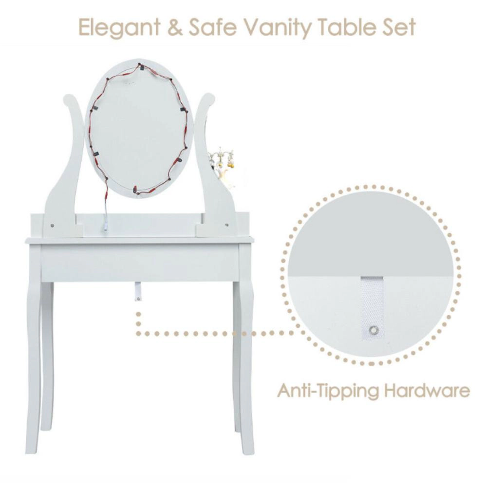 Hivvago 10 Dimmable Lights Vanity Table Set With Lighted Mirror And Cushioned Stool-White