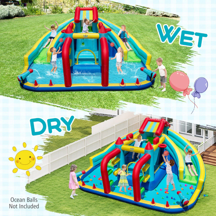 Hivvago Inflatable Double Water Slide Park with 750W Blower and Obstacle Course
