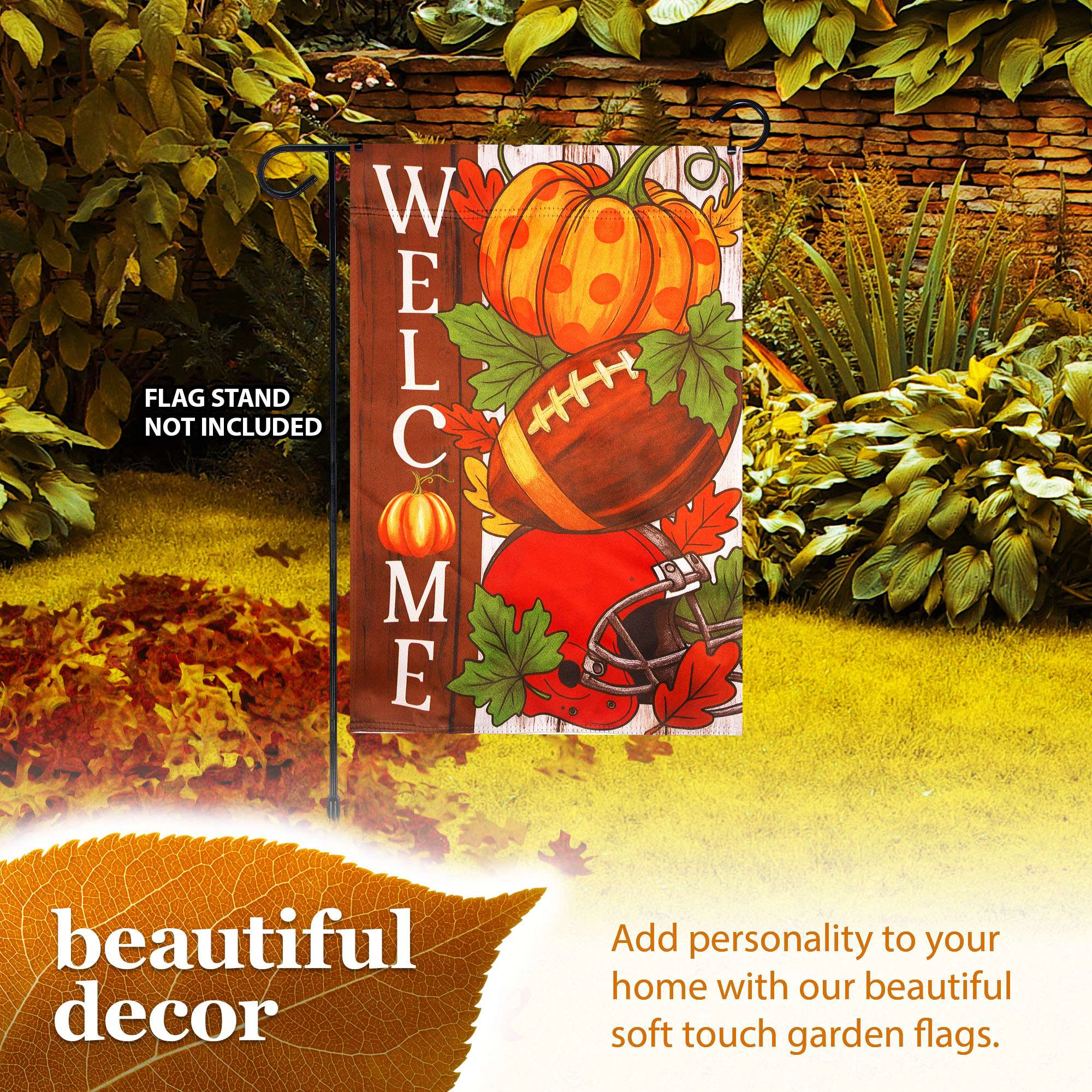 G128 Welcome Fall Football Pumpkin Garden Flag 12x18 Double-Sided Blockout Polyester