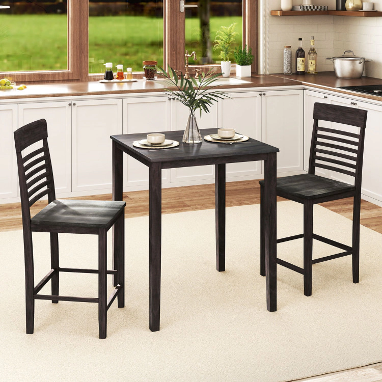 Hivvago 3-Piece Counter-Height Dining Table Set For 2 With Rubber Wood Frame And Footrest