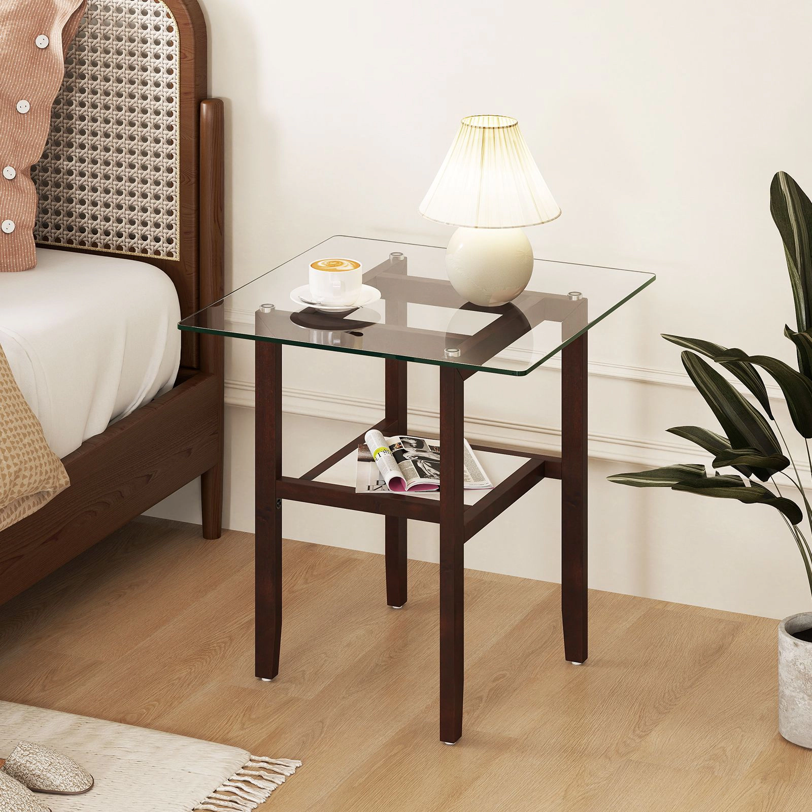 SlickBlue 24 Inch Square Glass Coffee Table with Storage Shelf