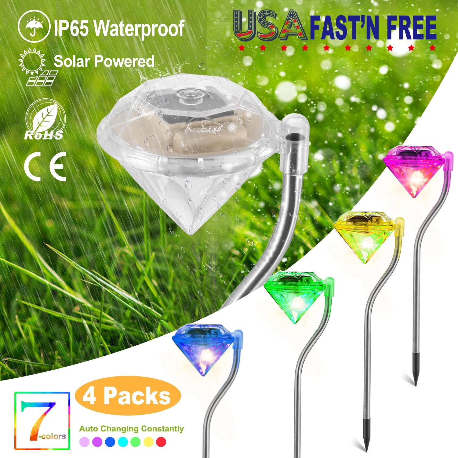GBruno Solar Diamond LED Garden Pathway Lights 4-Pack