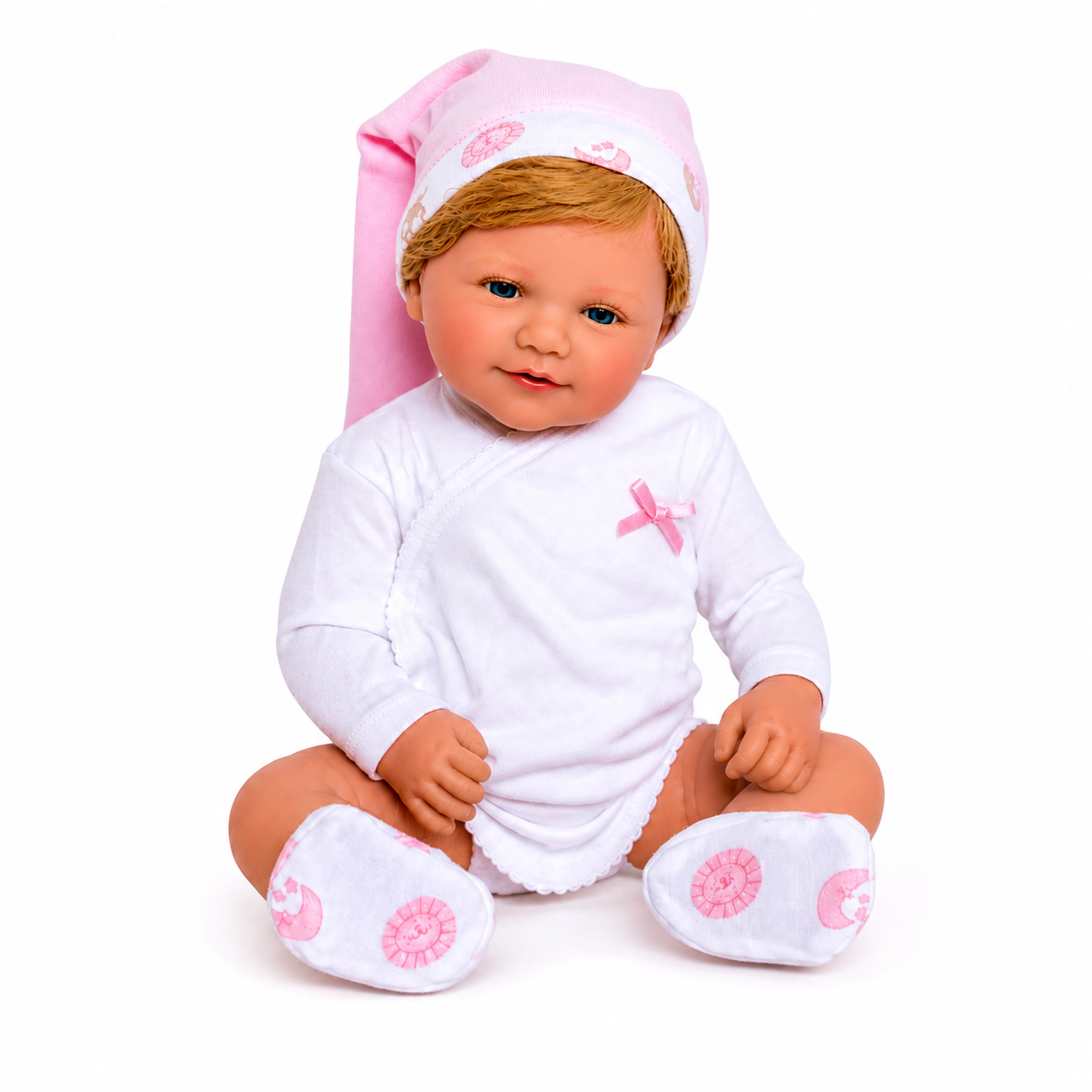 Ann Lauren Dolls Olivia 20" Reborn Baby Doll with Blonde Hair, Blue Eyes & Soft Cloth Body – Adorable Onesie & Hat Set