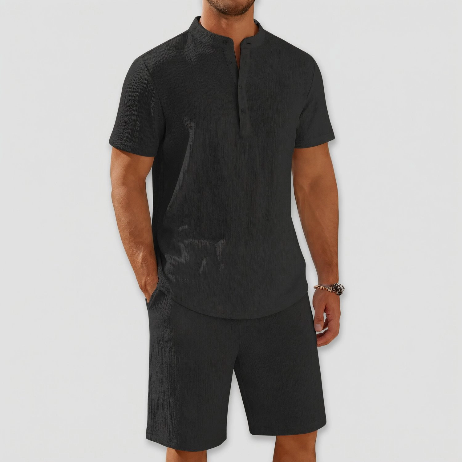 COOFANDY Mens Short Sleeve Henley Top & Shorts Set Casual 2 Piece  Outfits