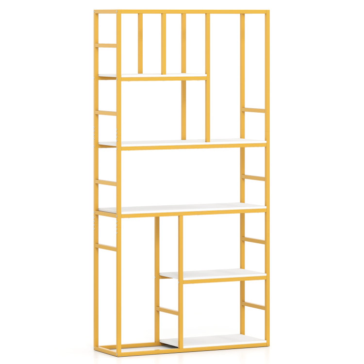 Hivvago 71 Inch Tall Bookshelf Metal Frame 5-Tier Geometric Bookcase