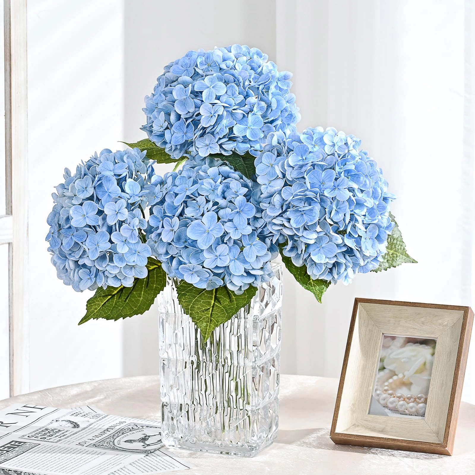 PUPWE 421in Hydrangea Artificial Flowers  Latex Real Touch Hydrangeas (blue)