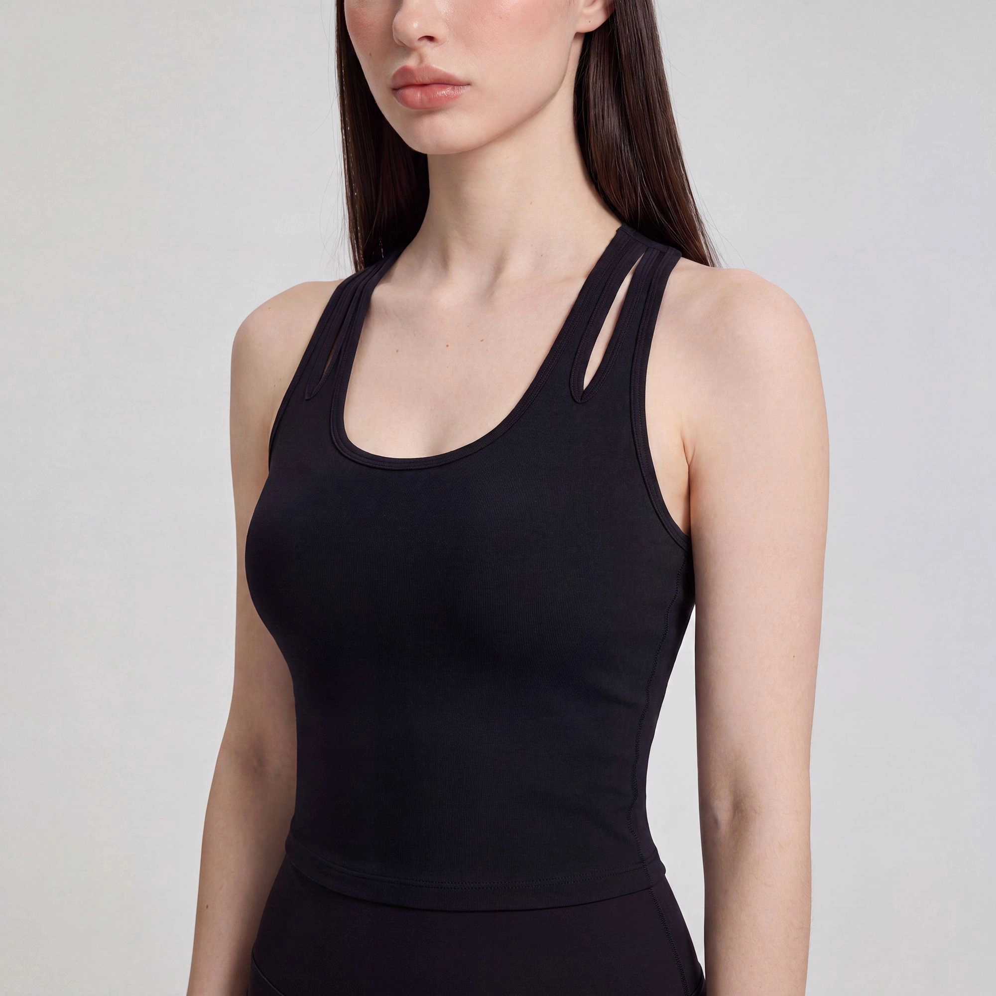 Anna-Kaci Women's Sleeveless Yoga Tank Top with Built-In Padding Scoop Neck Cutout Strap Detail and Fitted Silhouette