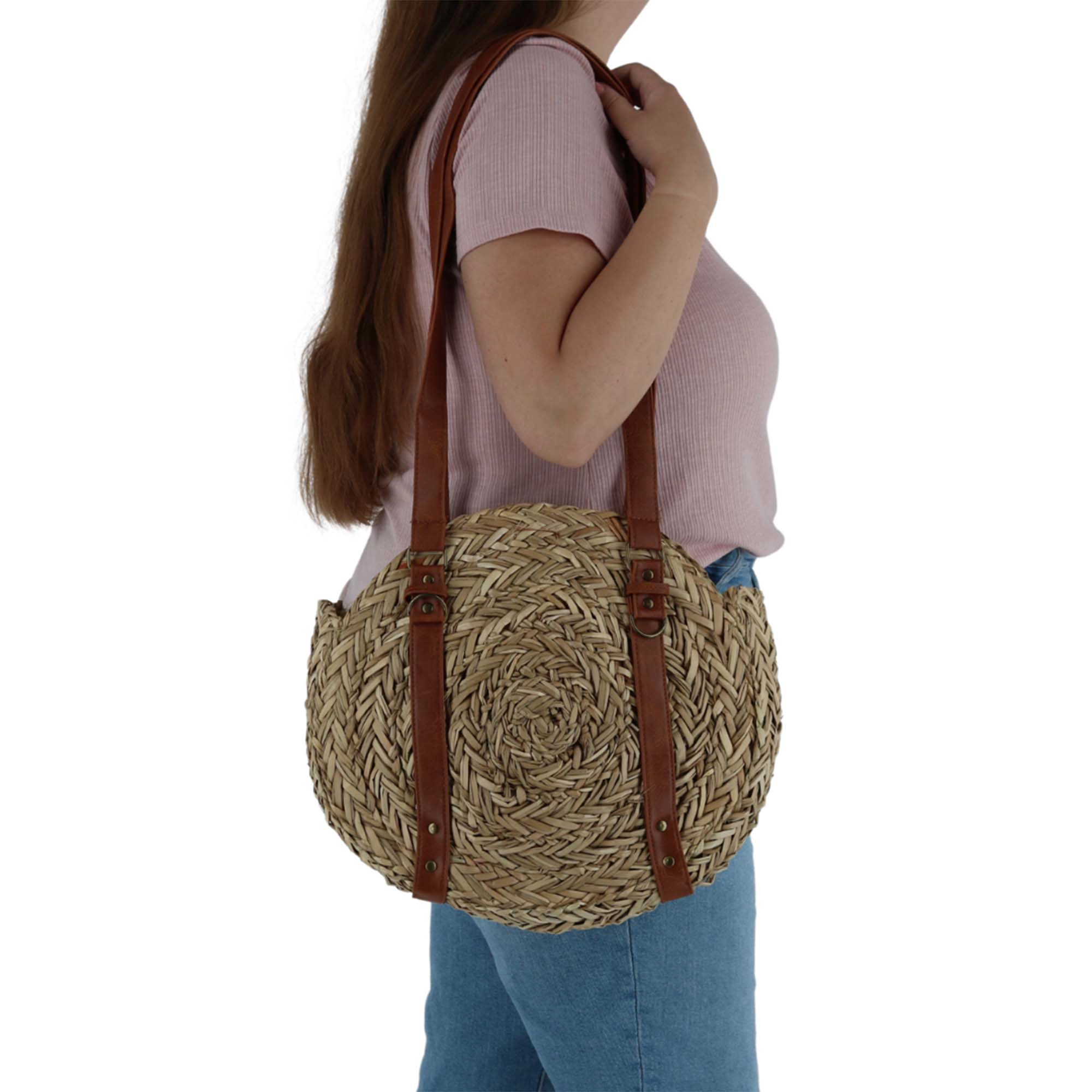 Bay Sky Women's Round Seagrass Shoulder Handbag