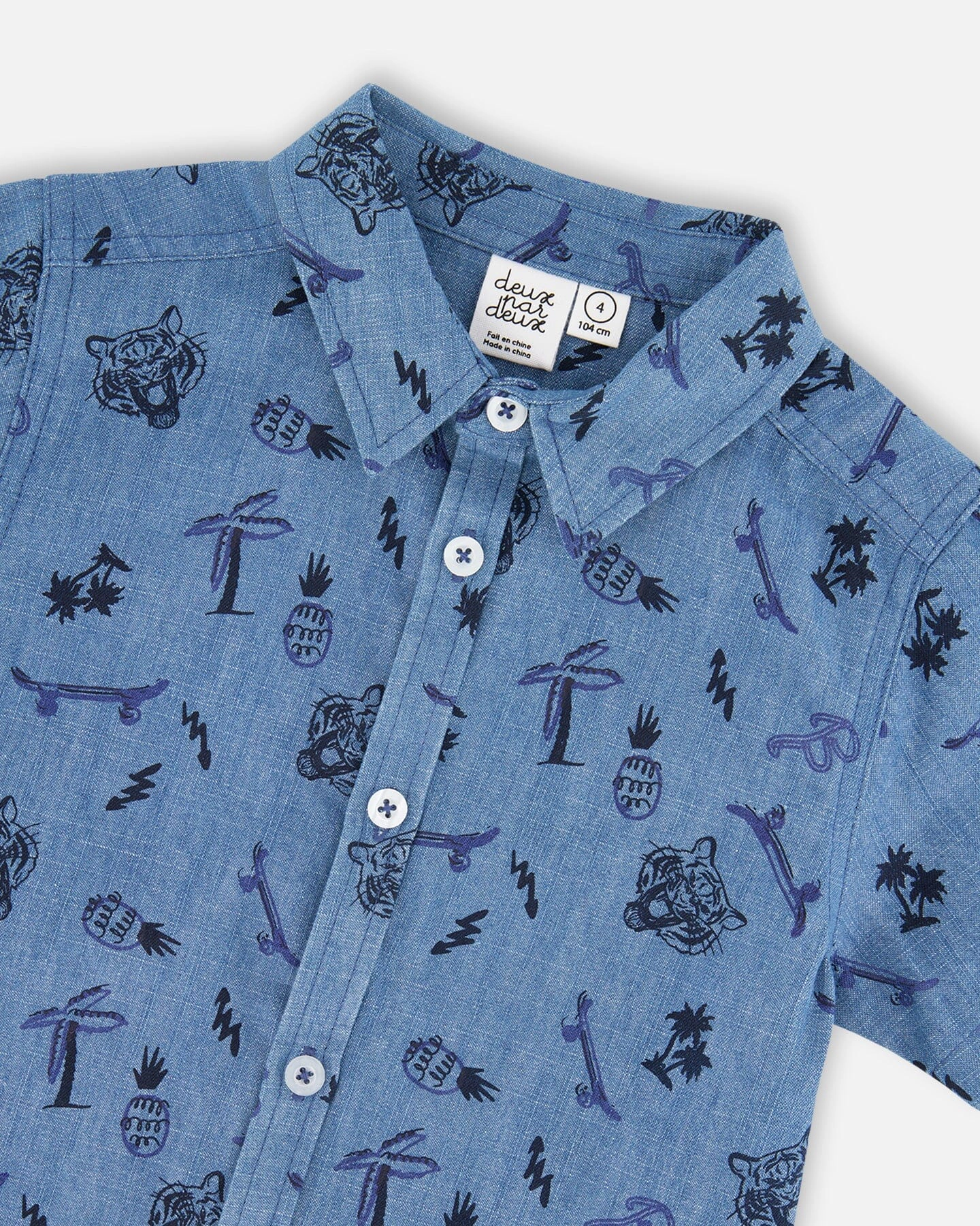 Deux par Deux Boys Chambray Short-Sleeve Shirt Printed Skateboards