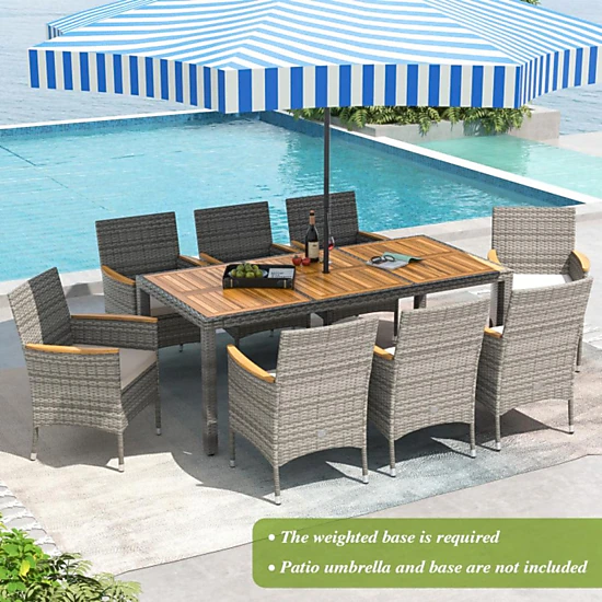 Hivvago 9 Pieces Patio Pe Wicker Dining Set For Deck, Garden And Yard ...