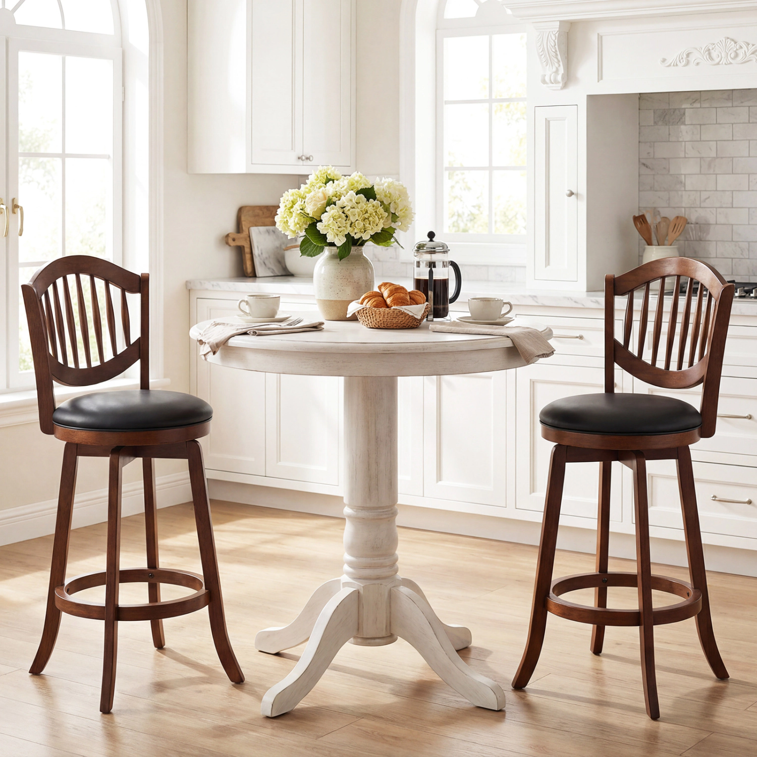 LJG Swivel Bar Stools Set of 2 with Backrest and Wood Frame