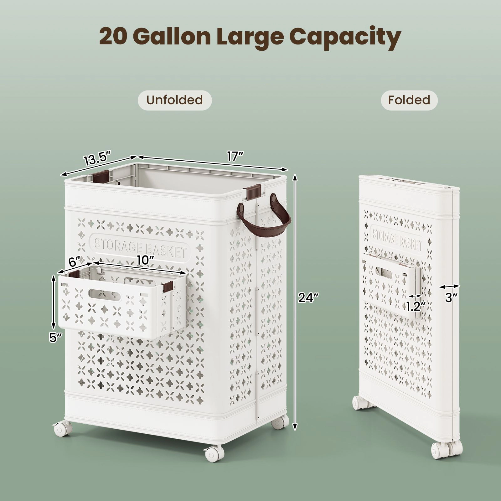SlickBlue 20 Gallon Collapsible Laundry Basket with Wheels Folding Storage Bin