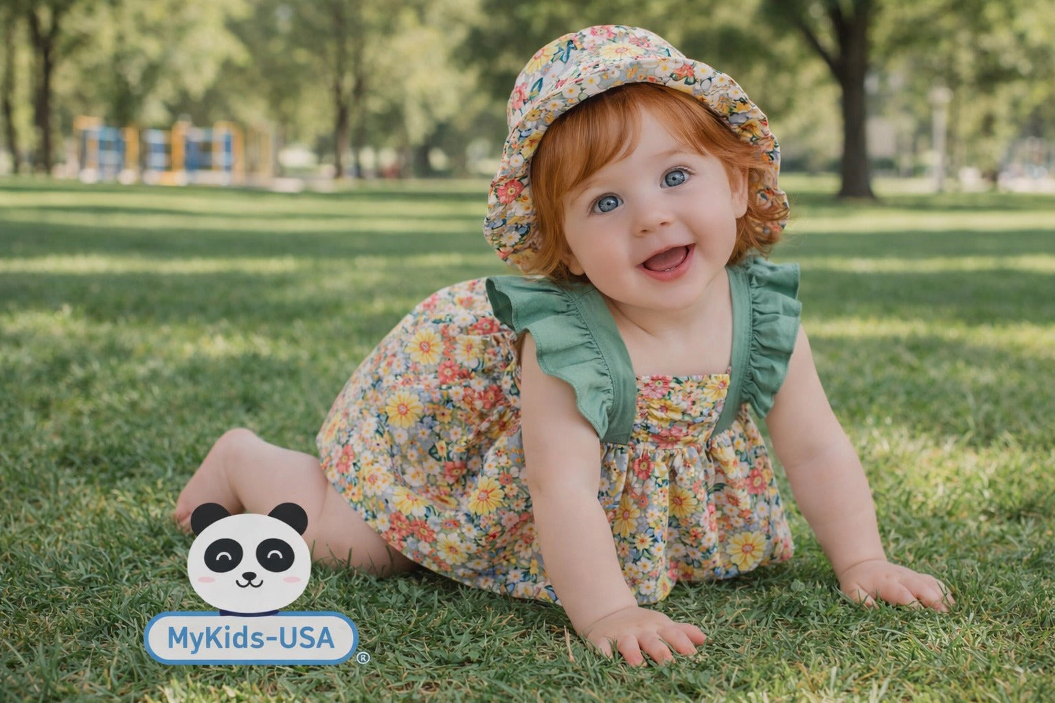 MyKids-USA Baby Girl Flower Pattern Butterfly Sleeve Design Cute Dress With Hat