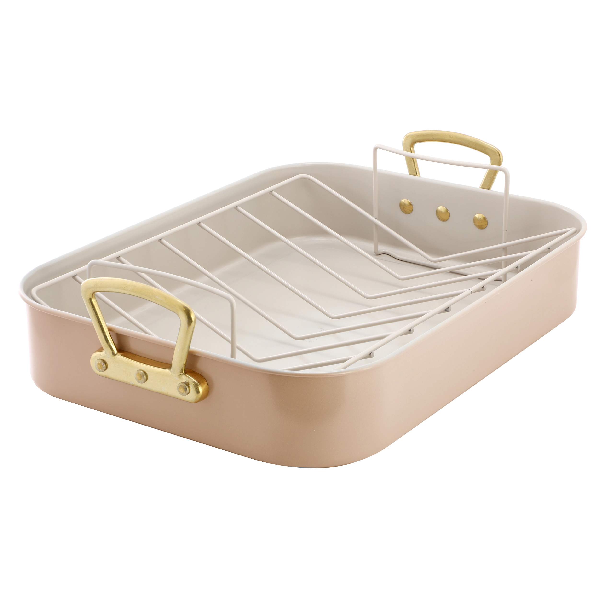Gibson Home Broxton 2 Piece Nonstick Steel Roaster Pan Apricot with Rack