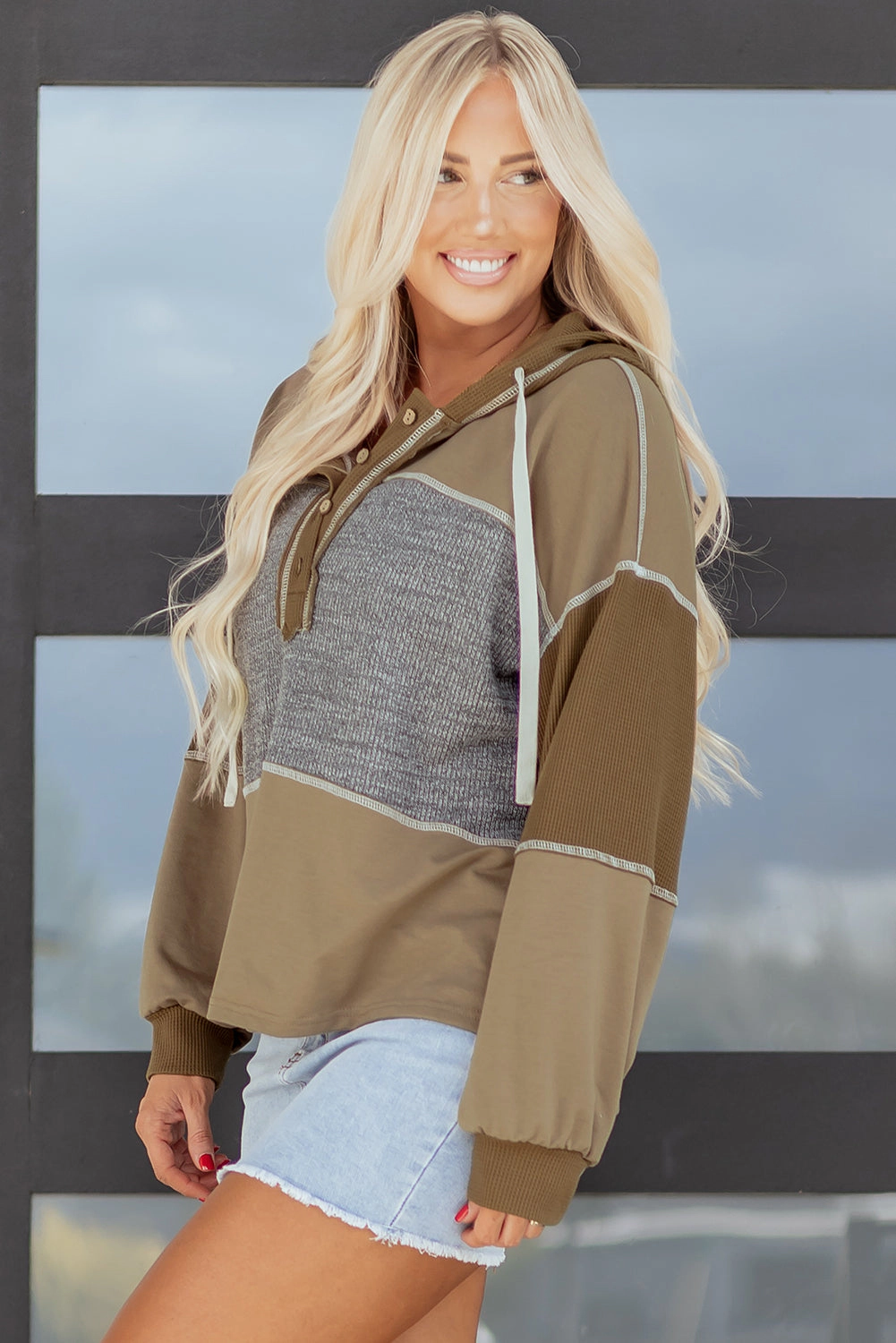 Threaded Pear Women's Myrabella Exposed Seam Half Pullover