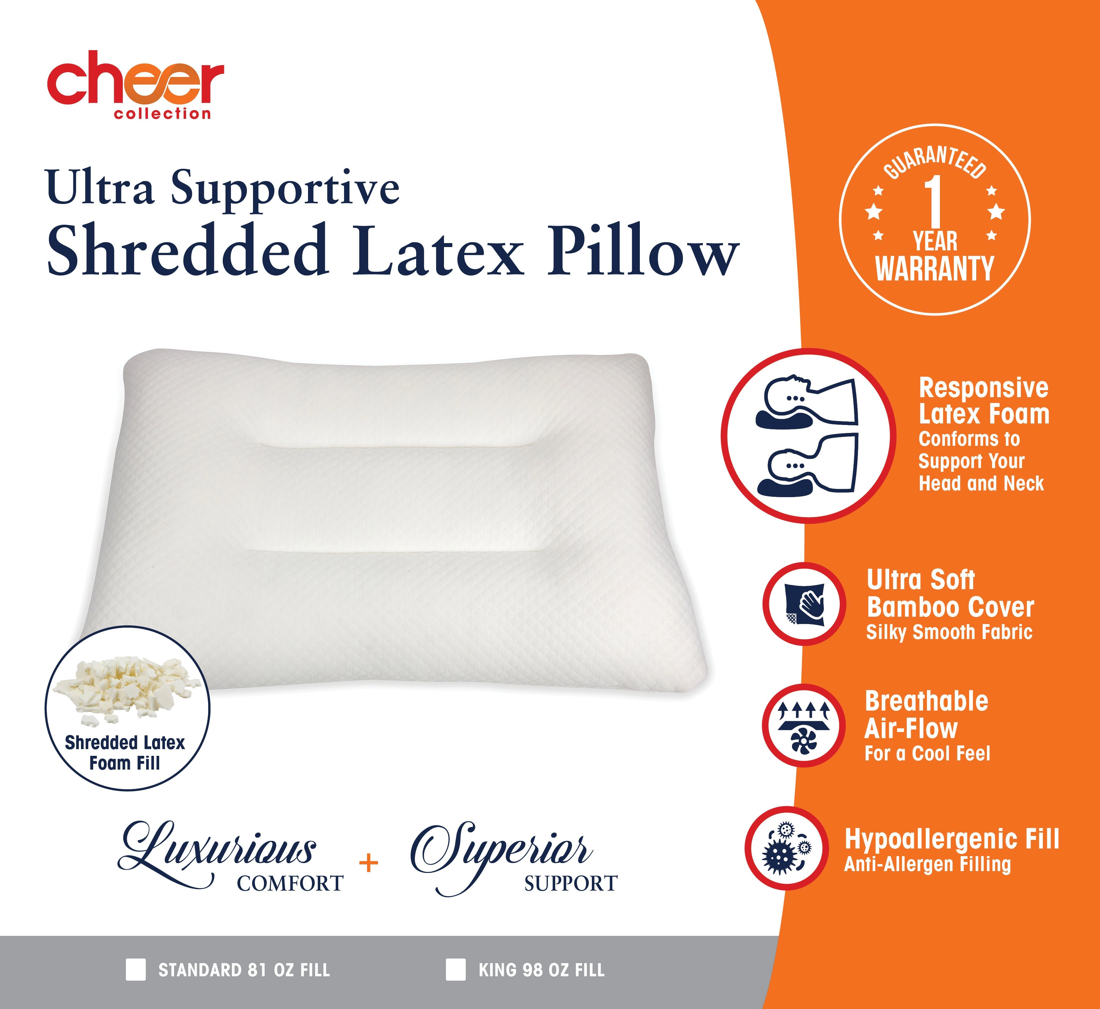Cheer Collection Natural Bamboo Latex Adjustable Decorative Pillow