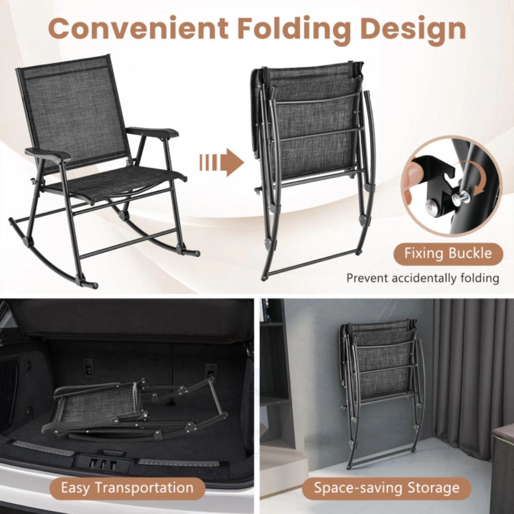 Hivvago Folding Rocking Chair With Breathable Seat Fabric Set Of 2
