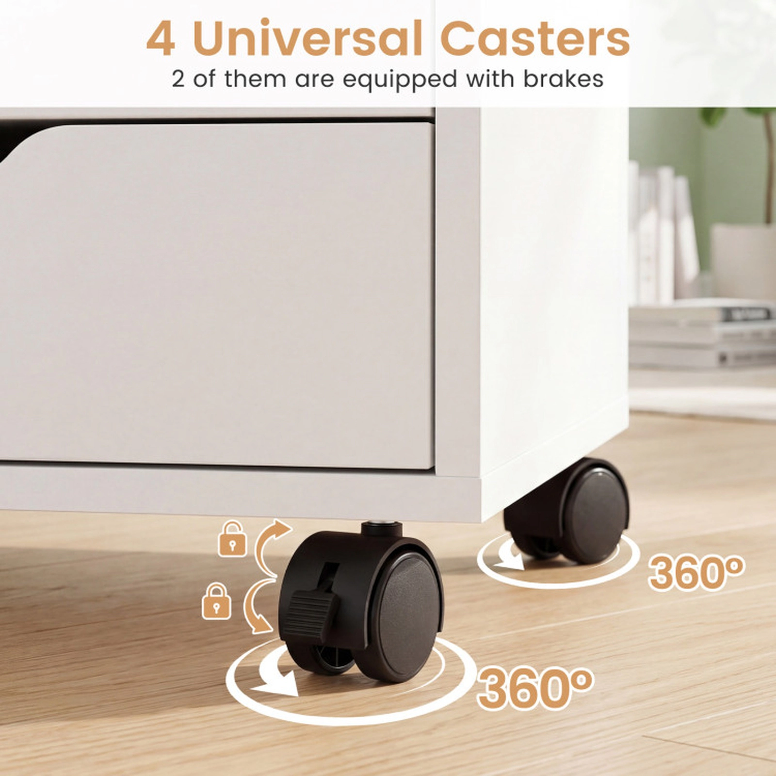 SUGIFT White 5-Drawer Rolling Storage Cabinet Mobile Sideboard Buffet with Adjustable Shelf and Soft-Close Door