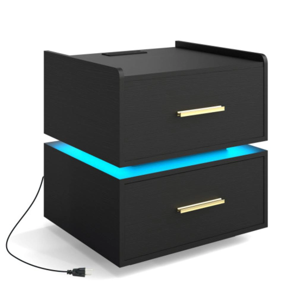 Hivvago LED Bedside Table with Charging Station and 2 Storage Drawers