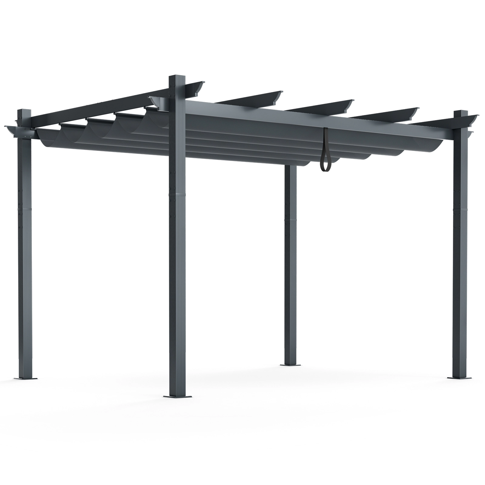 SUGIFT Powder-Coated Aluminum Retractable Pergola Canopy Shelter 10 x 12 in Shade Area Rope Loop & Locking System Gray