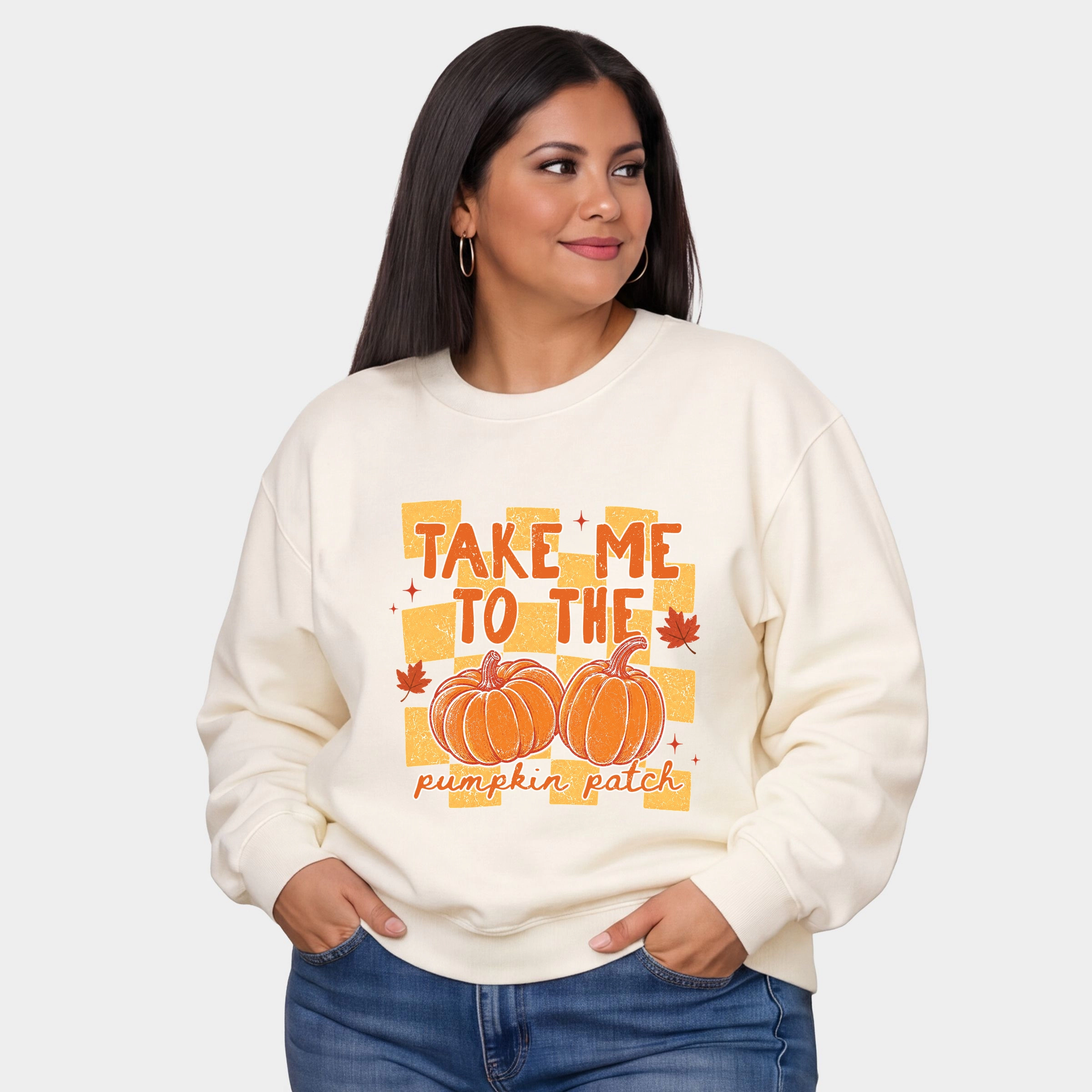 Simply Sage Market - Women's Plus Sized Graphic Sweatshirt Take me to the Pumpkin Patch Checkered