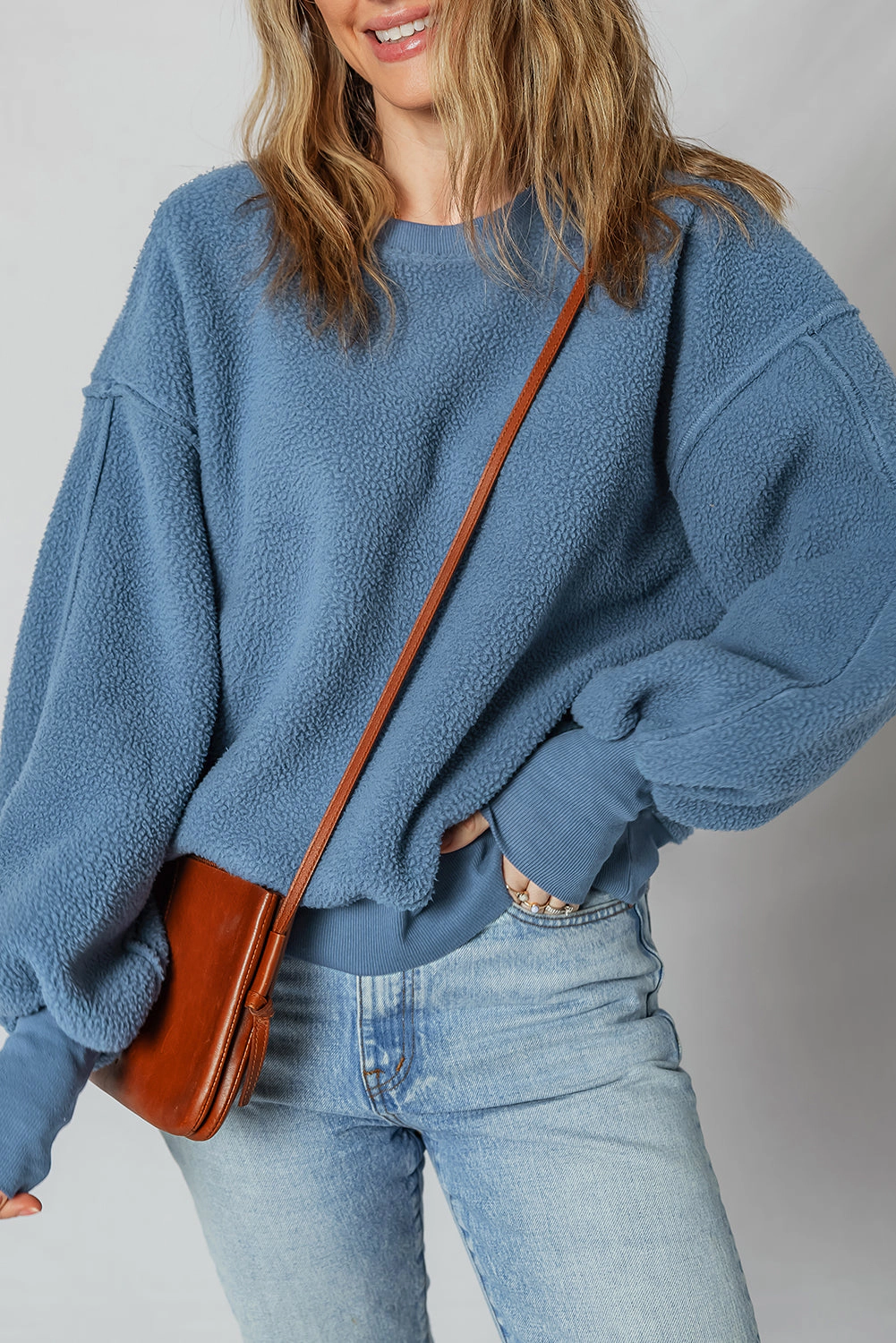 Threaded Pear Women's Kinsley Fleece Exposed Seam Casual Sweatshirt