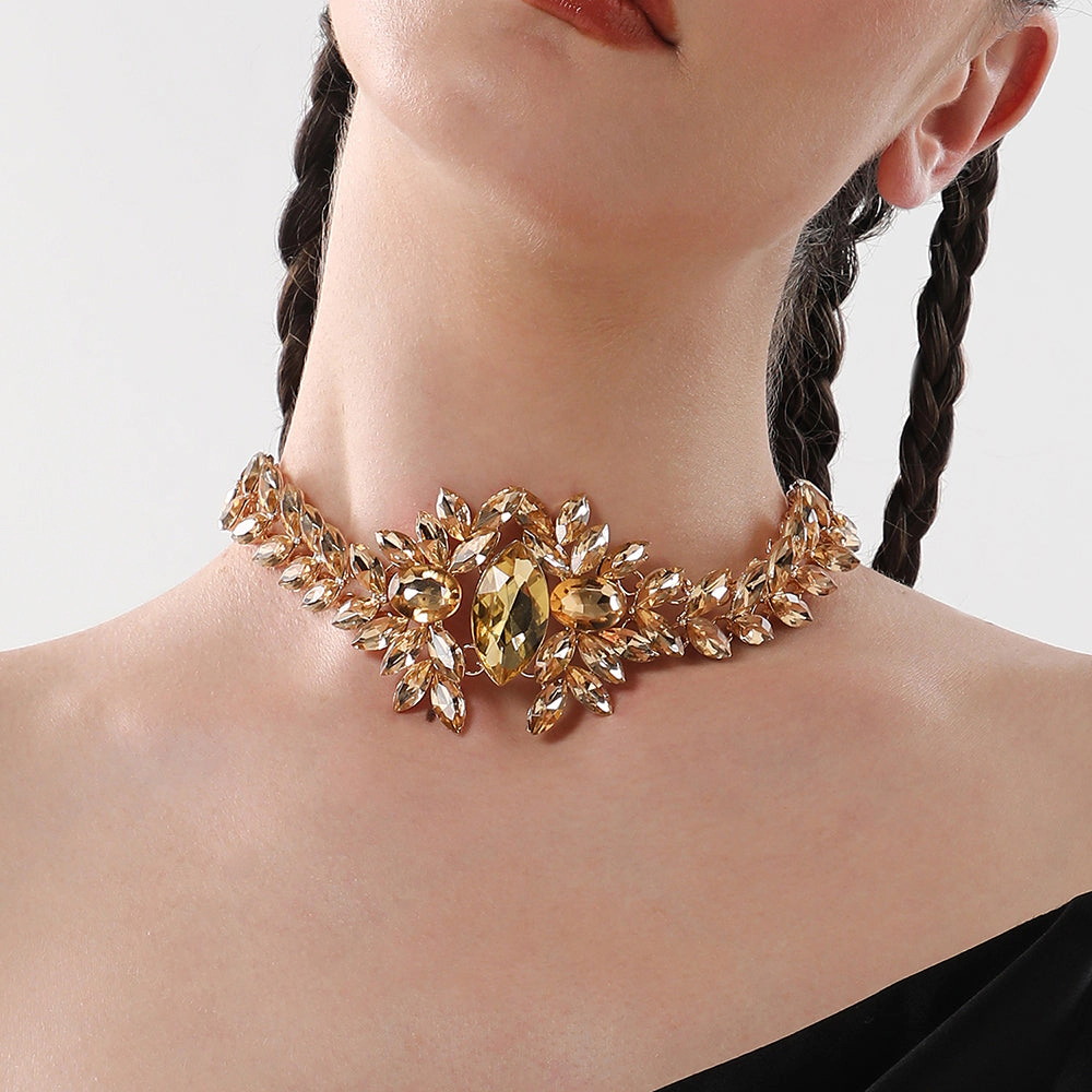 SOHI Women's Amber Yellow the Marquise Statement Necklace