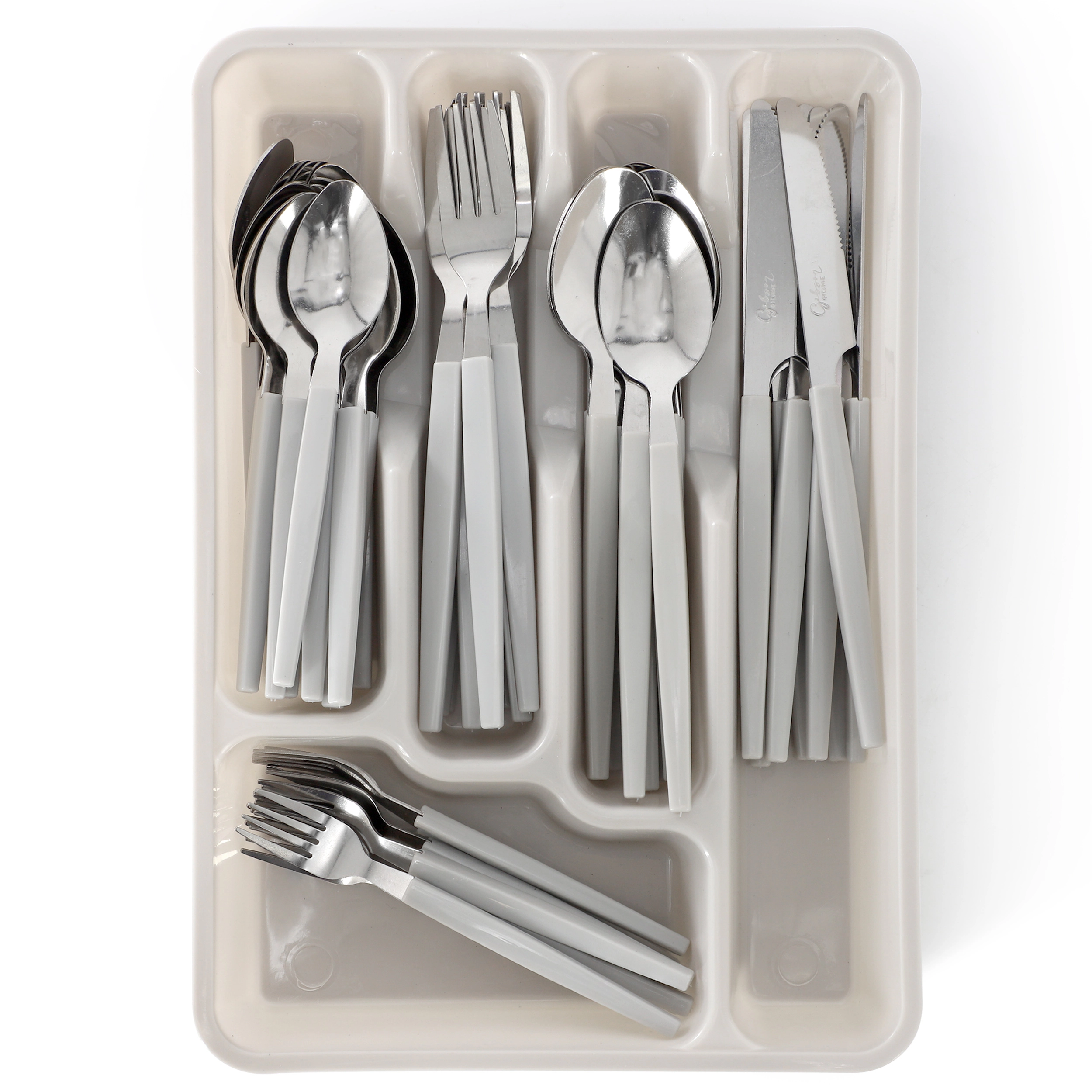 Gibson Home Edzelle 48 Piece Stainless Steel Flatware Set in Gray with Plastic Tray