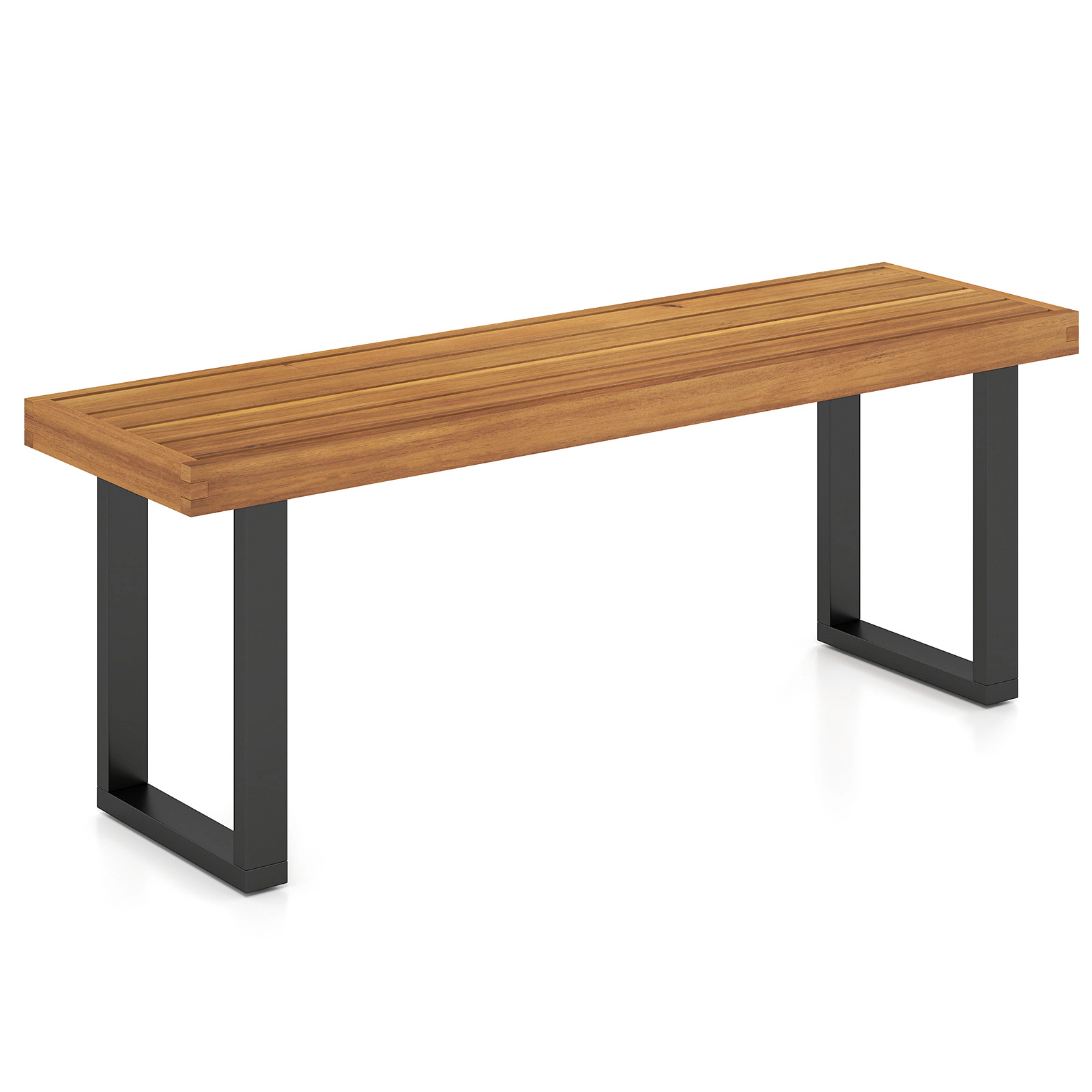 SUGIFT Solid Acacia Wood Outdoor Patio Dining Bench 800-lb Capacity 48-in Long 2-Person Seat 1-Piece Natural+Black