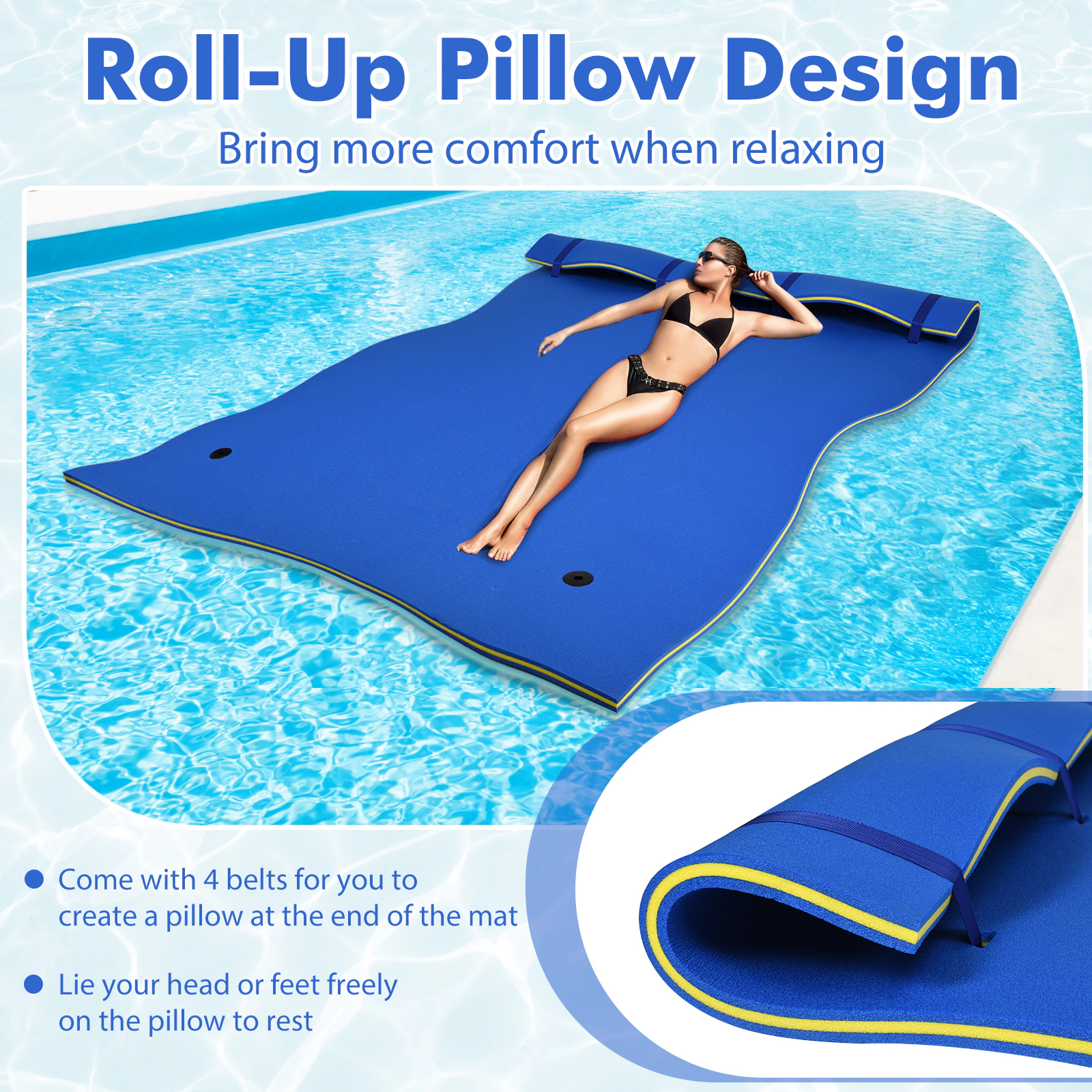SUGIFT 9-ft x 6-ft 666.5-lb Capacity 3-Layer XPE Foam Lily Pad Floating Water Mat with 2 Bungee Tethers