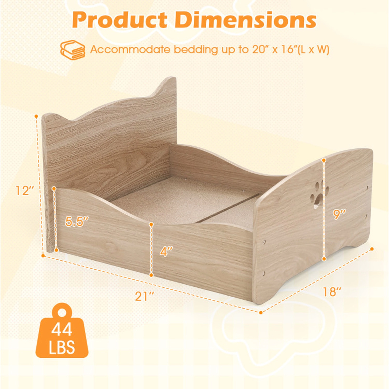 SUGIFT Elevated Pet Bed Frame with Guard Rails 44-lb Capacity Natural
