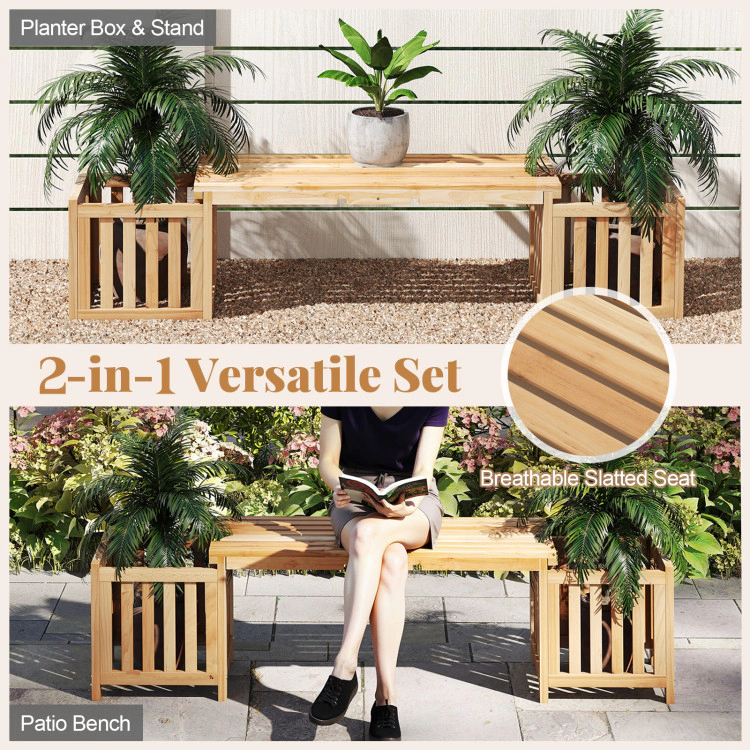 Hivvago Patio Wooden Bench With Planter 2 Person Patio Bench