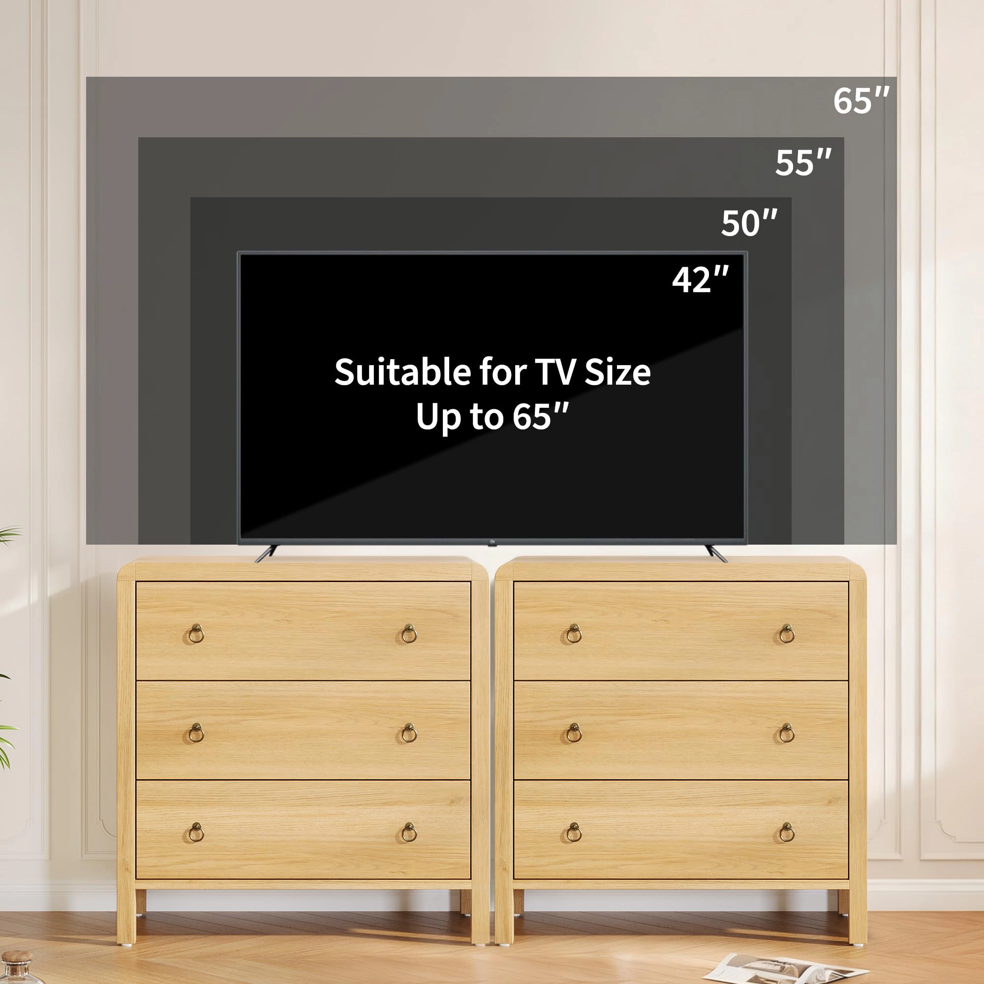 3 Drawer Dresser for Bedroom, 30" Tall Storage Chest, Nightstand with Large Clothes Organizer