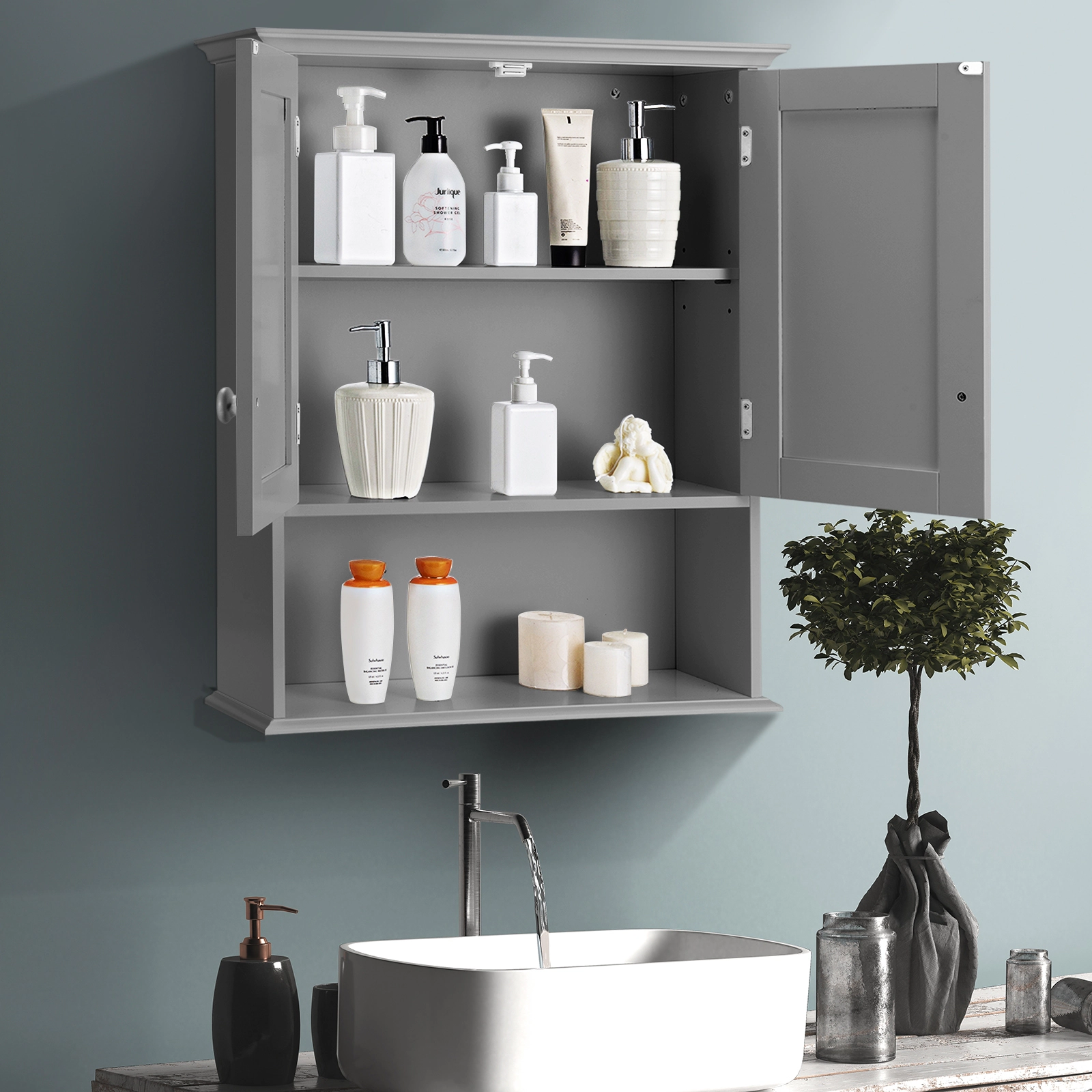 SUGIFT Wall Mount Bathroom Storage Cabinet with Adjustable Shelves 11-lb Per Level Capacity Gray