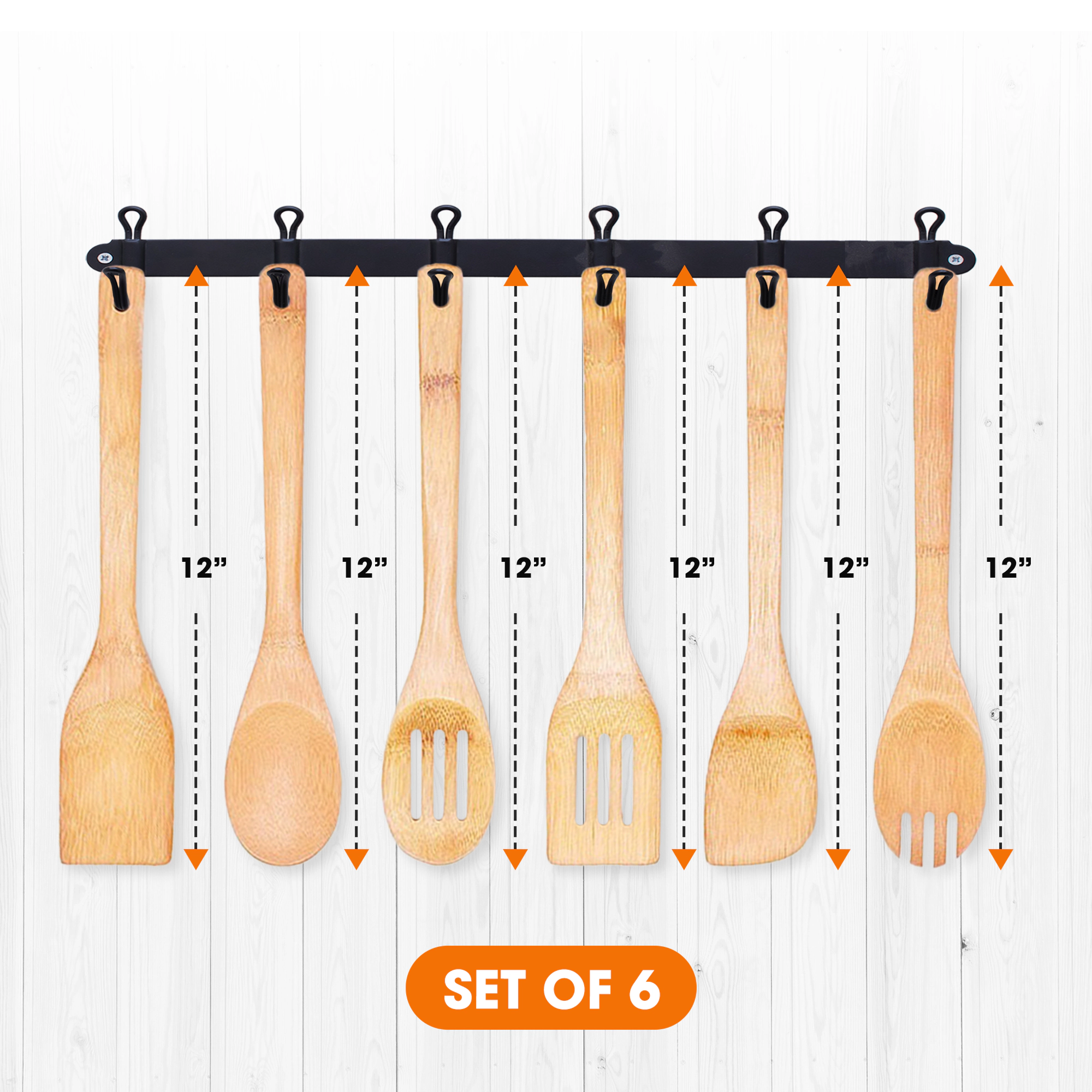 Cheer Collection 6-Piece Bamboo Cooking Utensil Set with Spatulas, Spoons and Turners