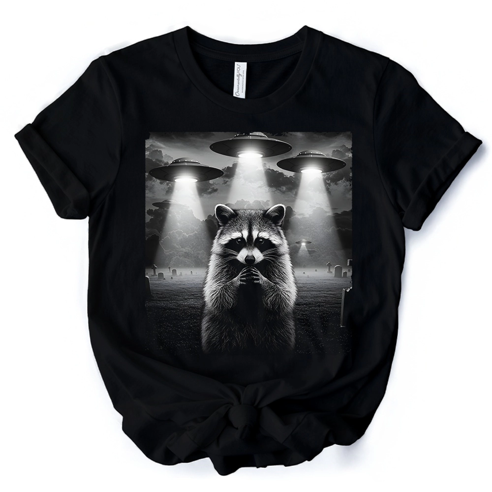 OrnamentallyYou Unisex Funny Raccoon UFO T-Shirt