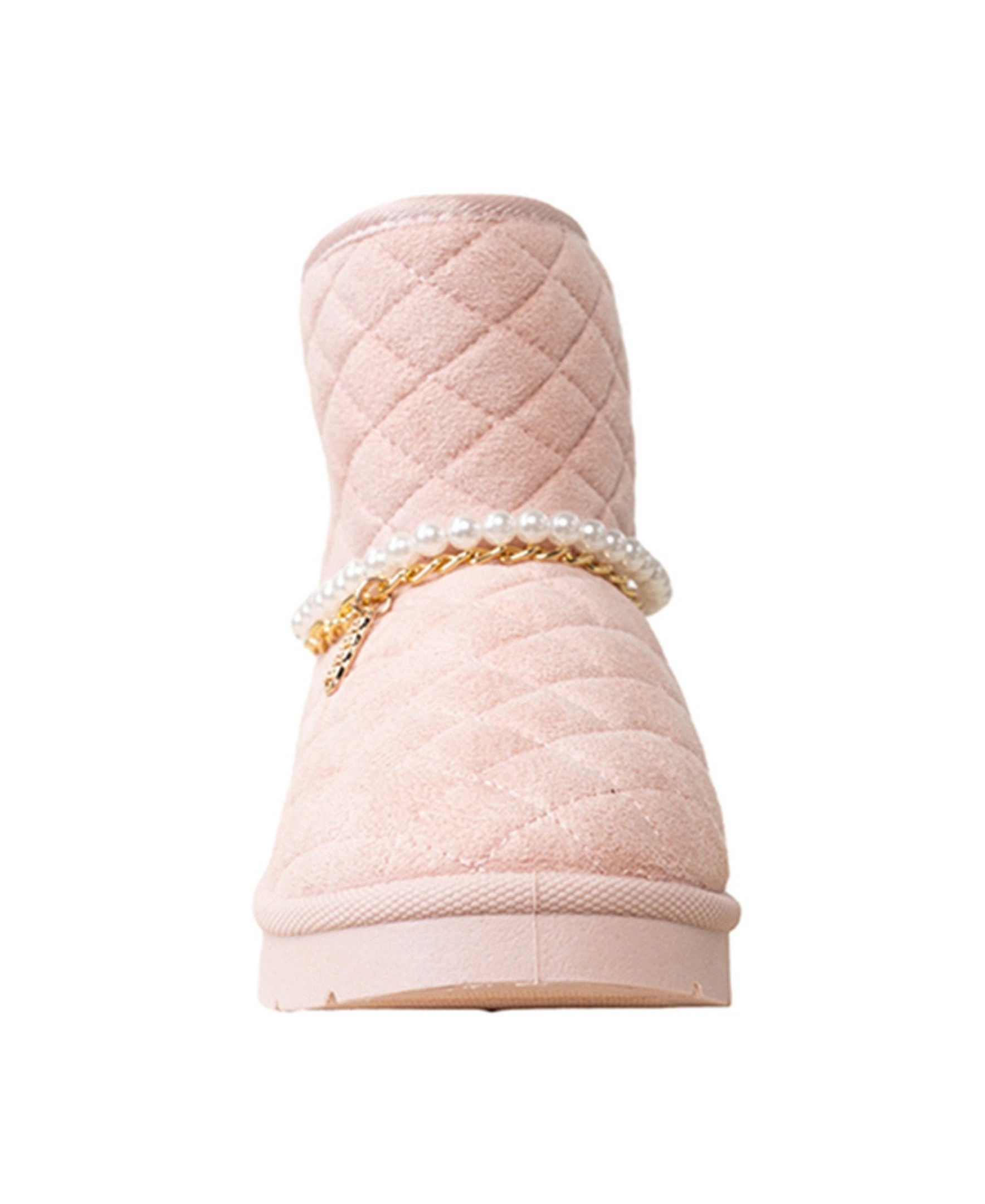 Bebe Girl's Quilted Cozy Boot with Pearl Chain Charm
