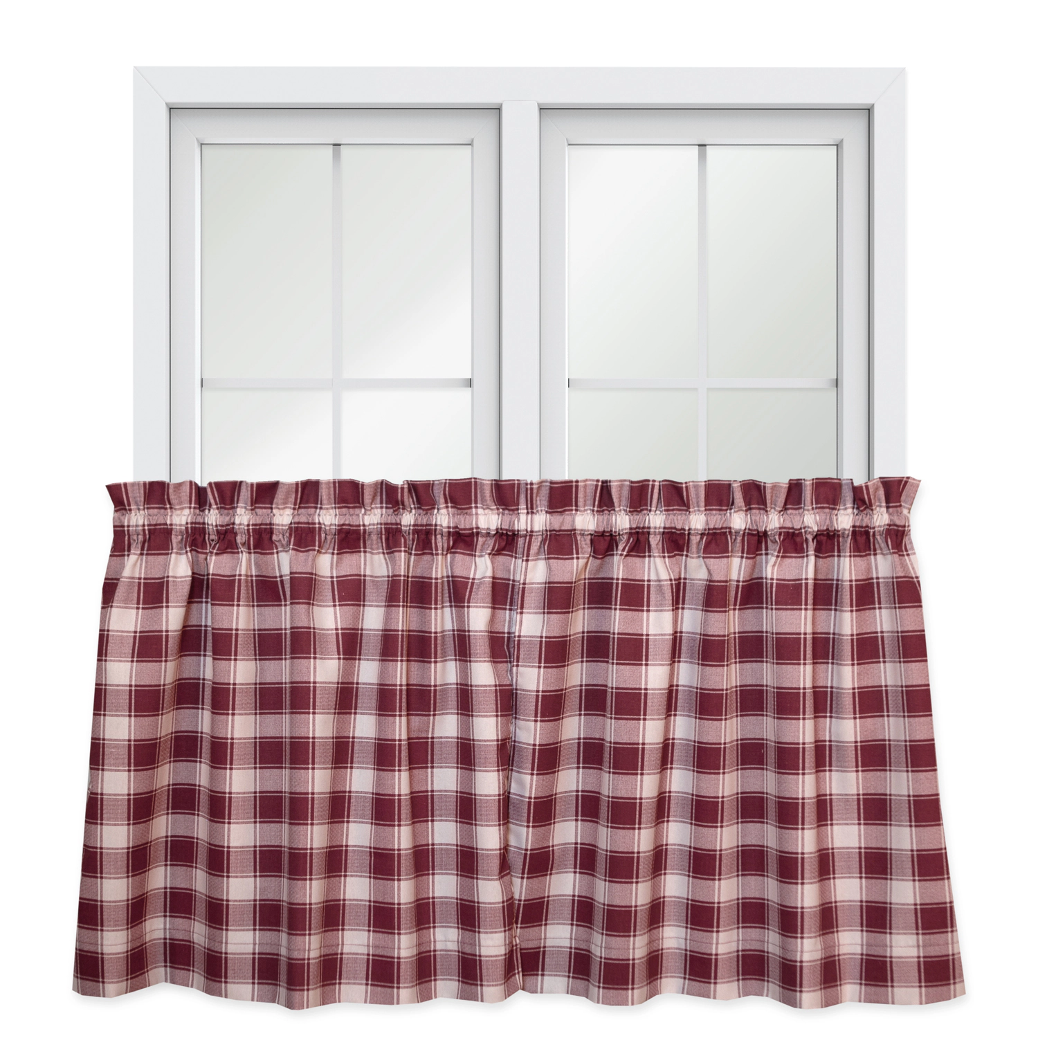 ELLIS 50% Polyester 50% Cotton Country Check Tailored With 1.5" Rod Pocket Tiers 56" x 24" Brick