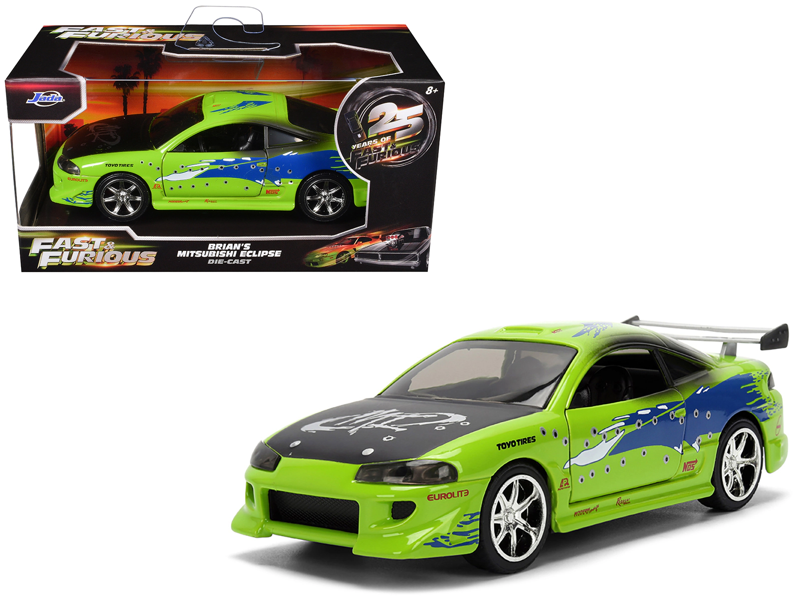 Jada Brian's Mitsubishi Eclipse Green with Graphics (Damaged Version) "25 Years of Fast & Furious" "The Fast