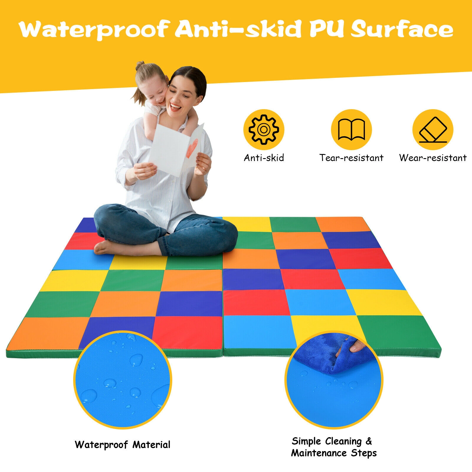SUGIFT Baby Multicolor Folding Foam Play Mat with Hook and Loop Fasteners 58-in W 58-in D 1-in H Ages 9 Months+