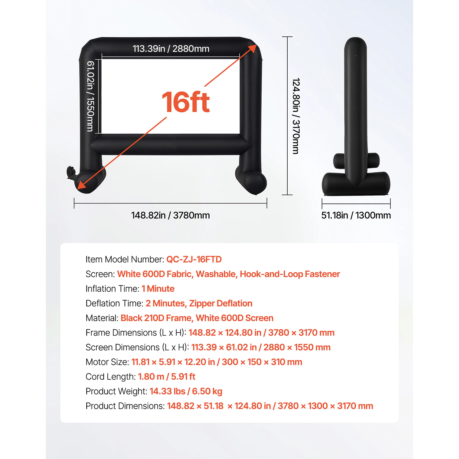 HONGGE Inflatable Projector Screen Inflatable Movie Screen Outdoor with Air Blower Projector Screen Oxford Fabric