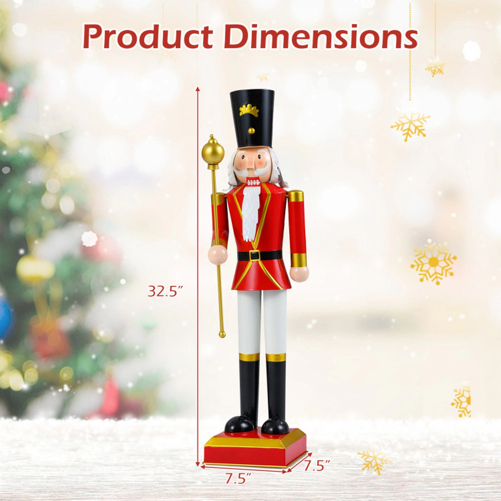SUGIFT 32.5-in Christmas Nutcracker with High Hat and Scepter Red + Black + Golden/ White + Golden