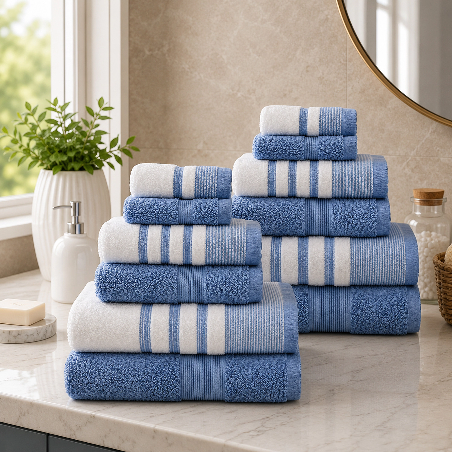 Plazatex Two Tone Zero Twist 100% Cotton Soft & Absorbent Piece Bathroom Towel Set