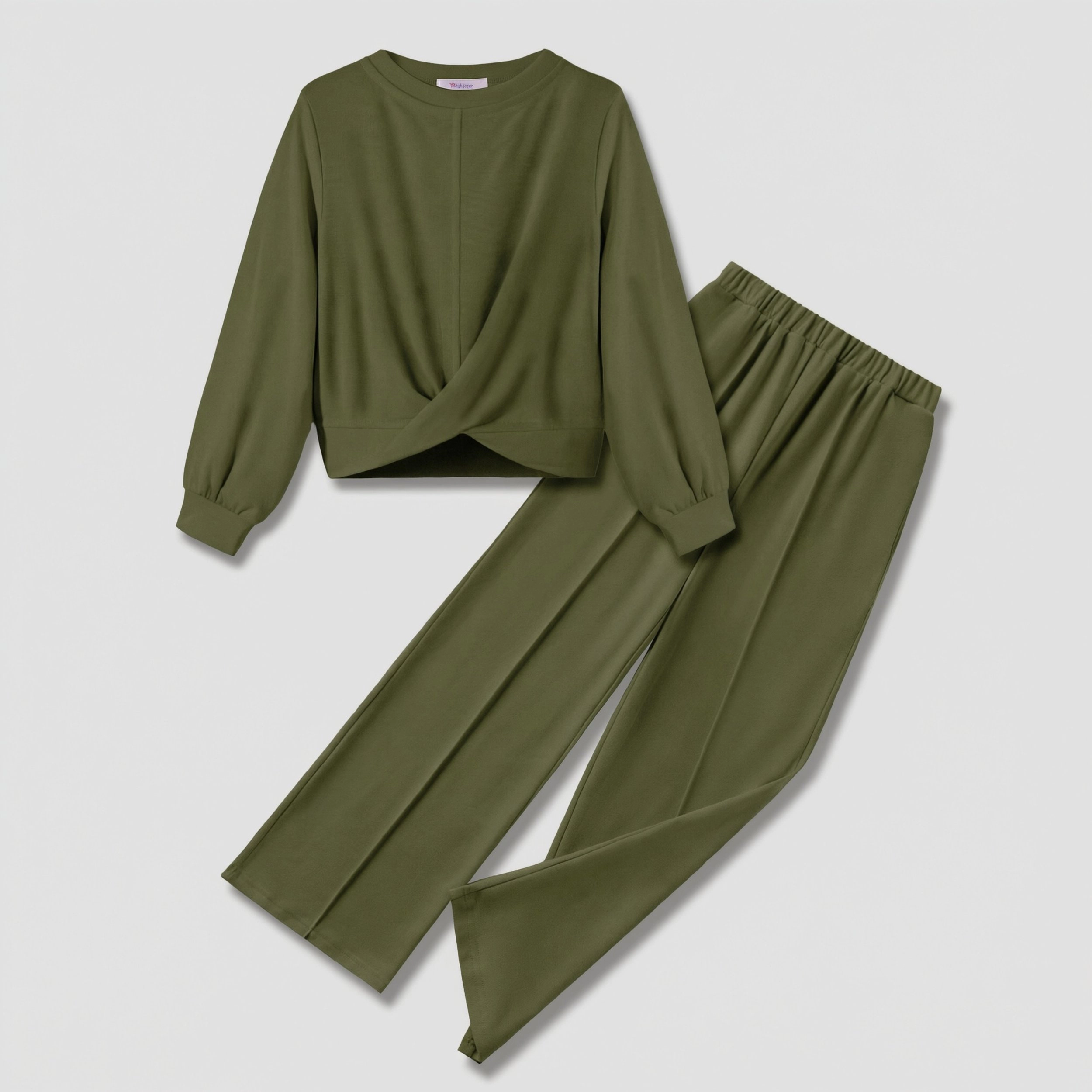 Arshiner Girls Twist Front Sweatshirt Wide Leg Pants 2-Piece Tracksuit Set