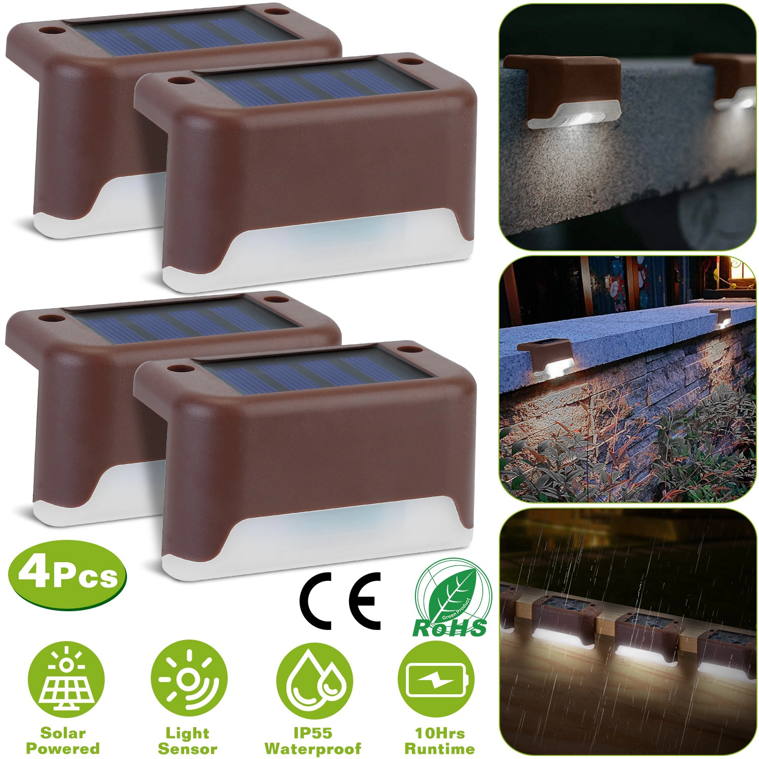 GBruno Solar LED Step Lights 4-Pack Outdoor Waterproof